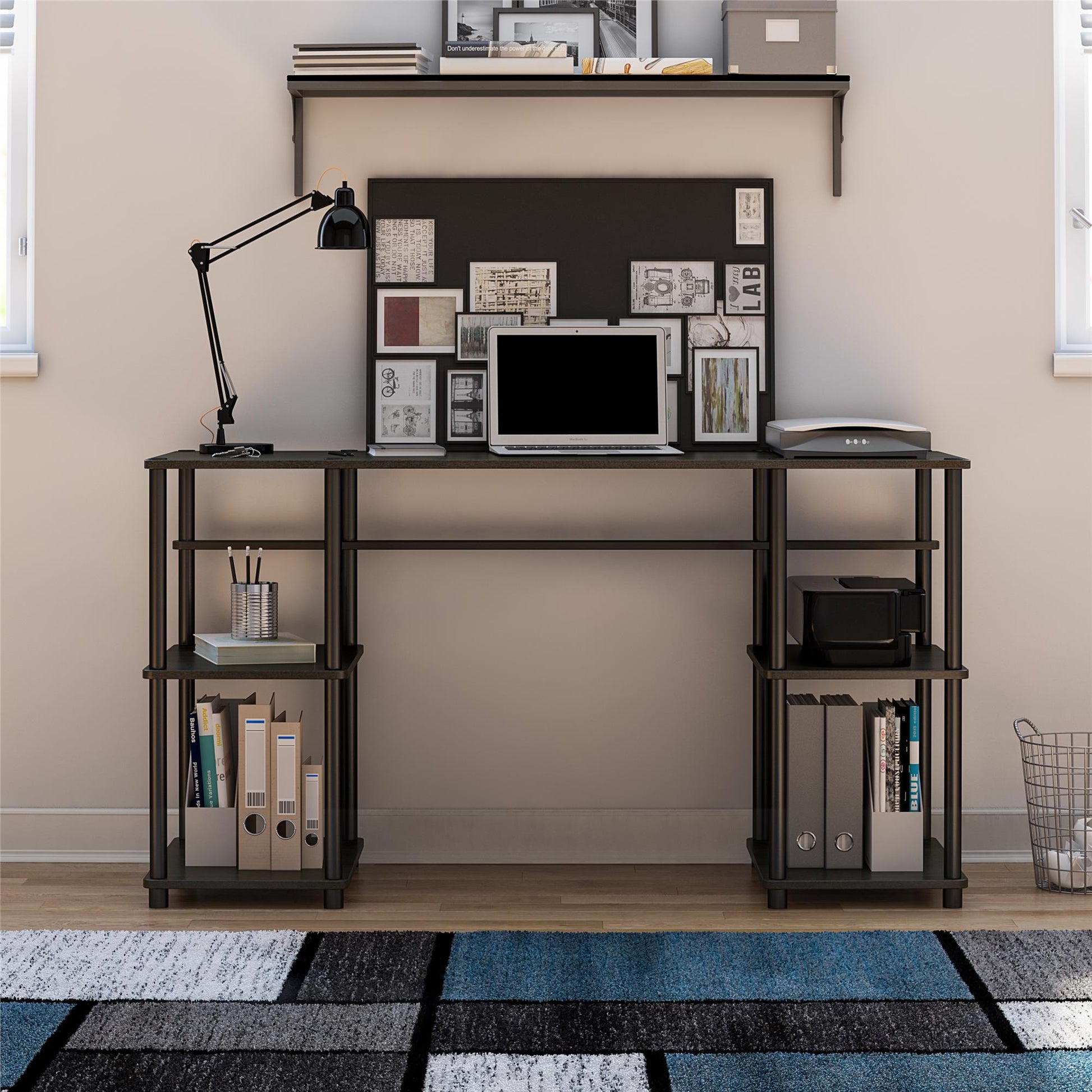 Condor Toolless Double Pedestal Computer Desk with Shelves - Espresso