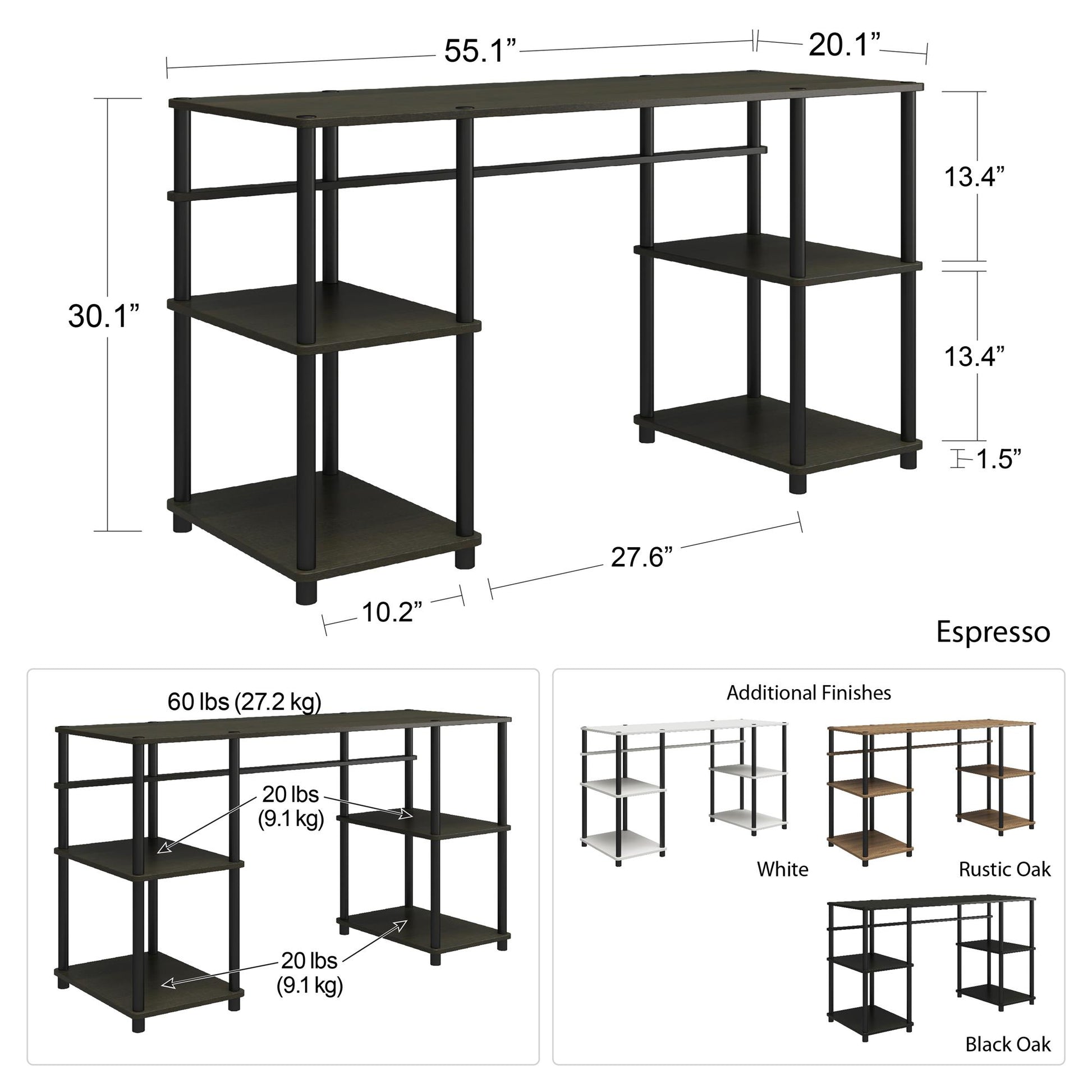 Condor Toolless Double Pedestal Computer Desk with Shelves - Rustic Oak