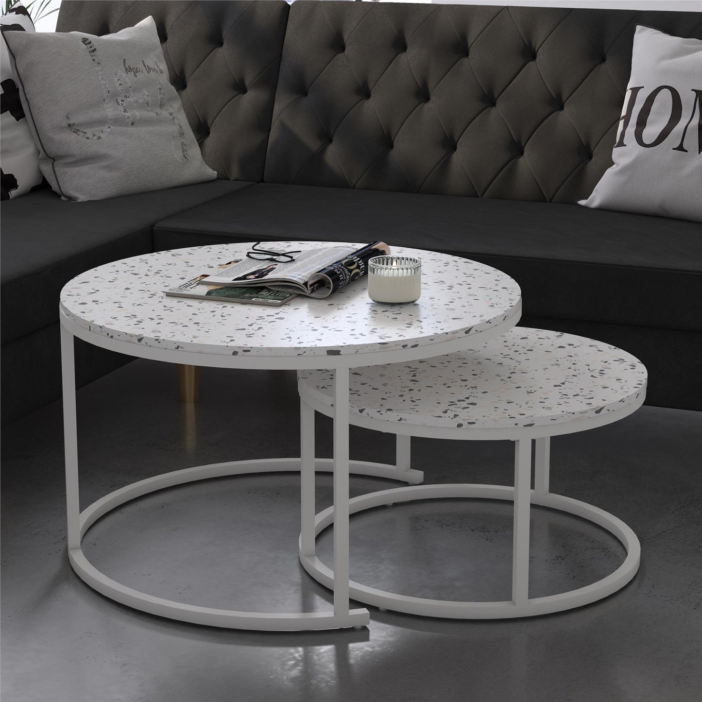 CosmoLiving by Cosmopolitan Amelia Nesting Coffee Tables - Terrazzo