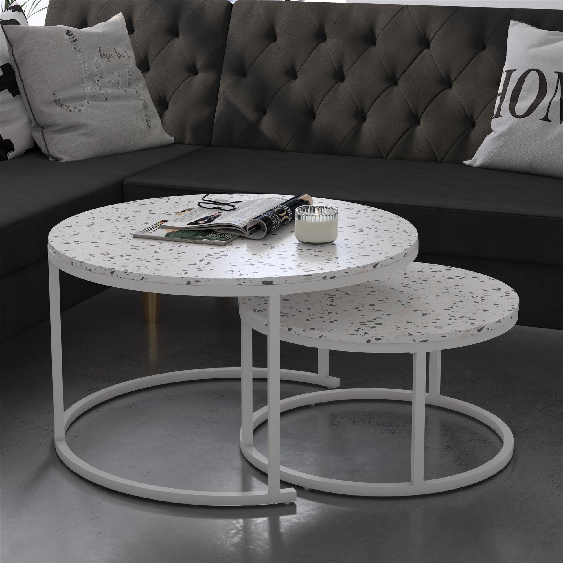 CosmoLiving by Cosmopolitan Amelia Nesting Coffee Tables - Terrazzo