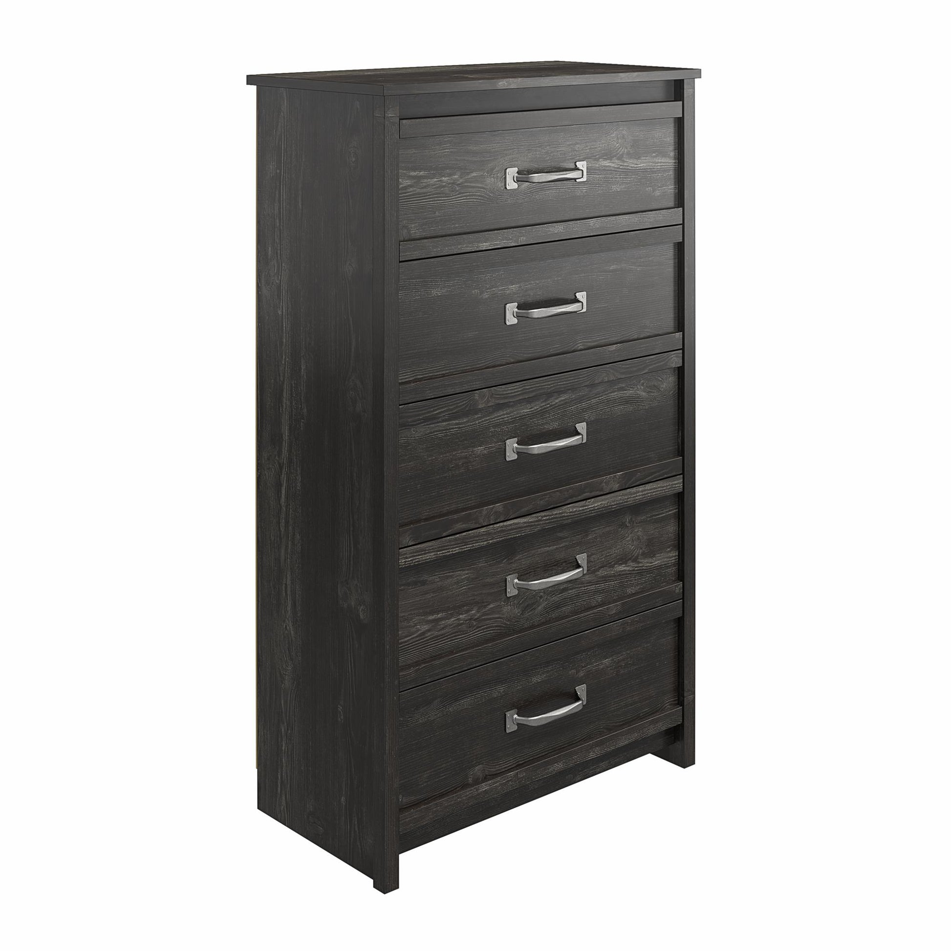 Draven Rustic Modern 5 Drawer Dresser with Pewter Handles - Black Oak