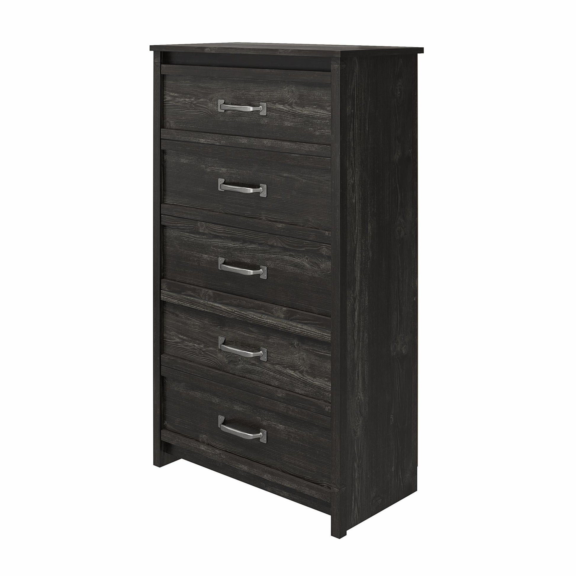 Draven Rustic Modern 5 Drawer Dresser with Pewter Handles - Black Oak