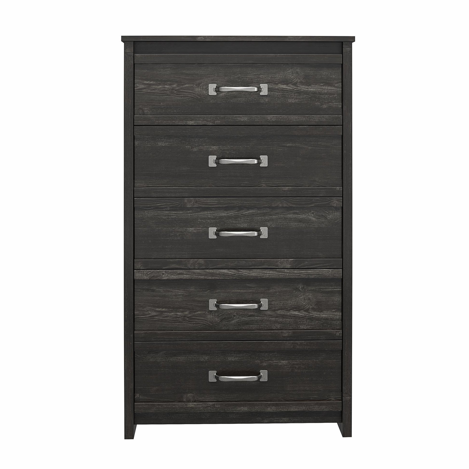 Draven Rustic Modern 5 Drawer Dresser with Pewter Handles - Black Oak