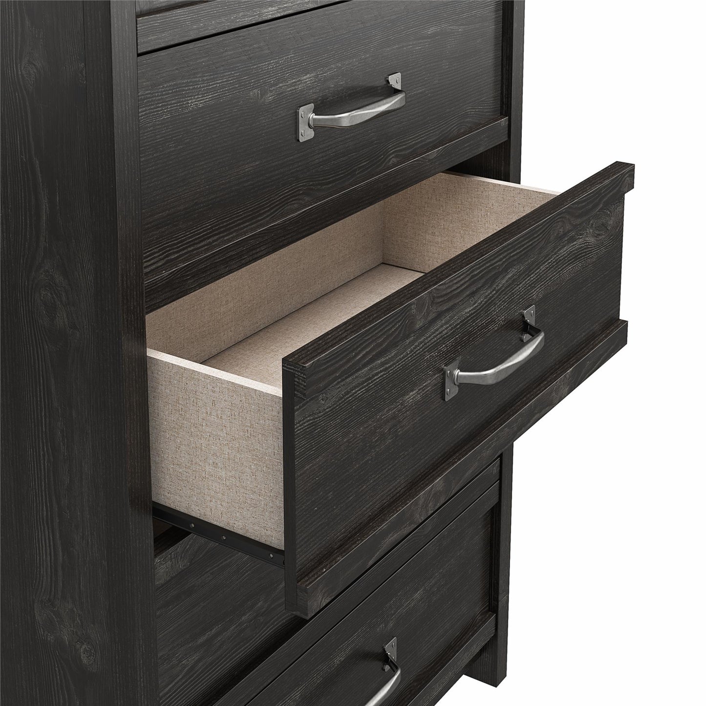 Draven Rustic Modern 5 Drawer Dresser with Pewter Handles - Black Oak