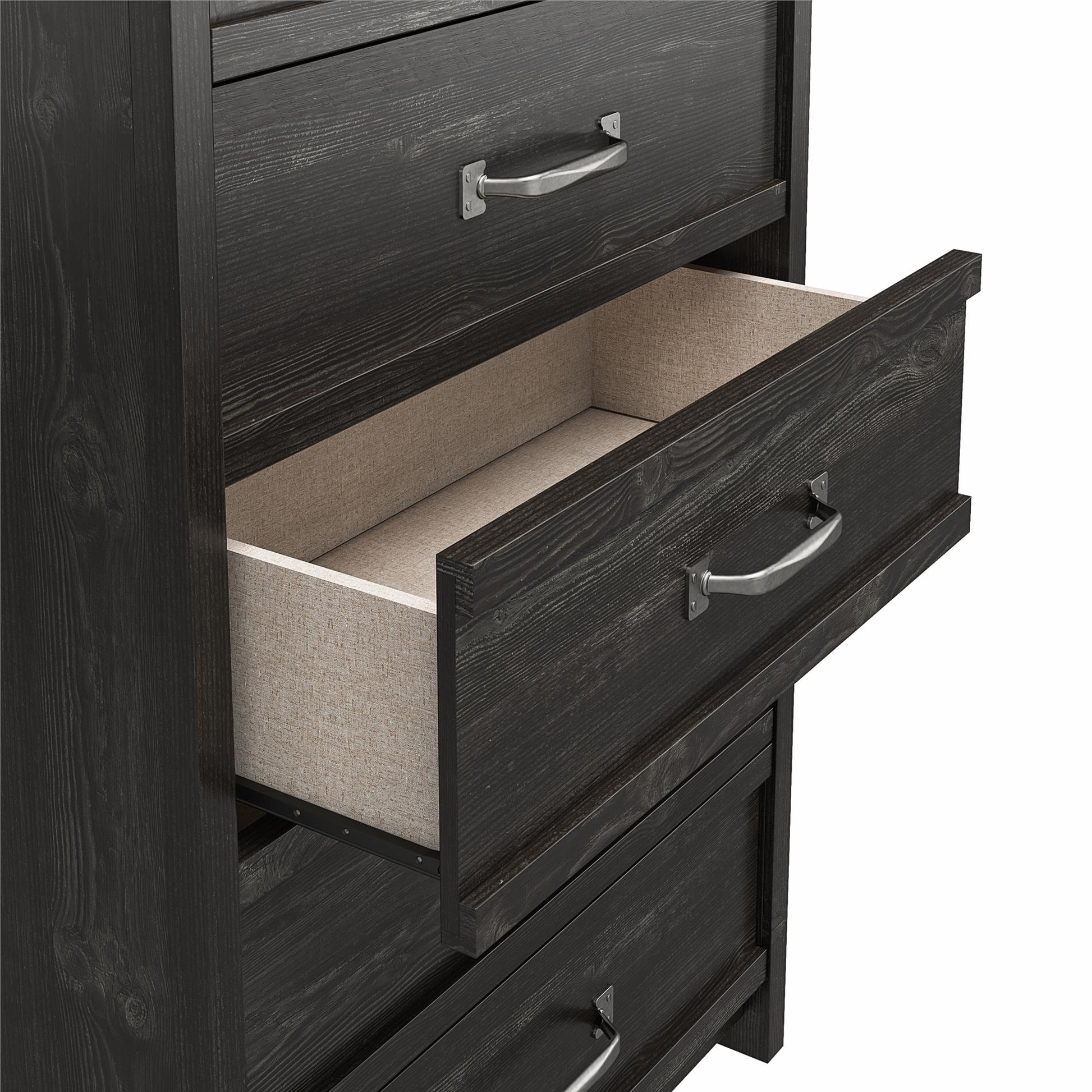 Draven Rustic Modern 5 Drawer Dresser with Pewter Handles - Black Oak