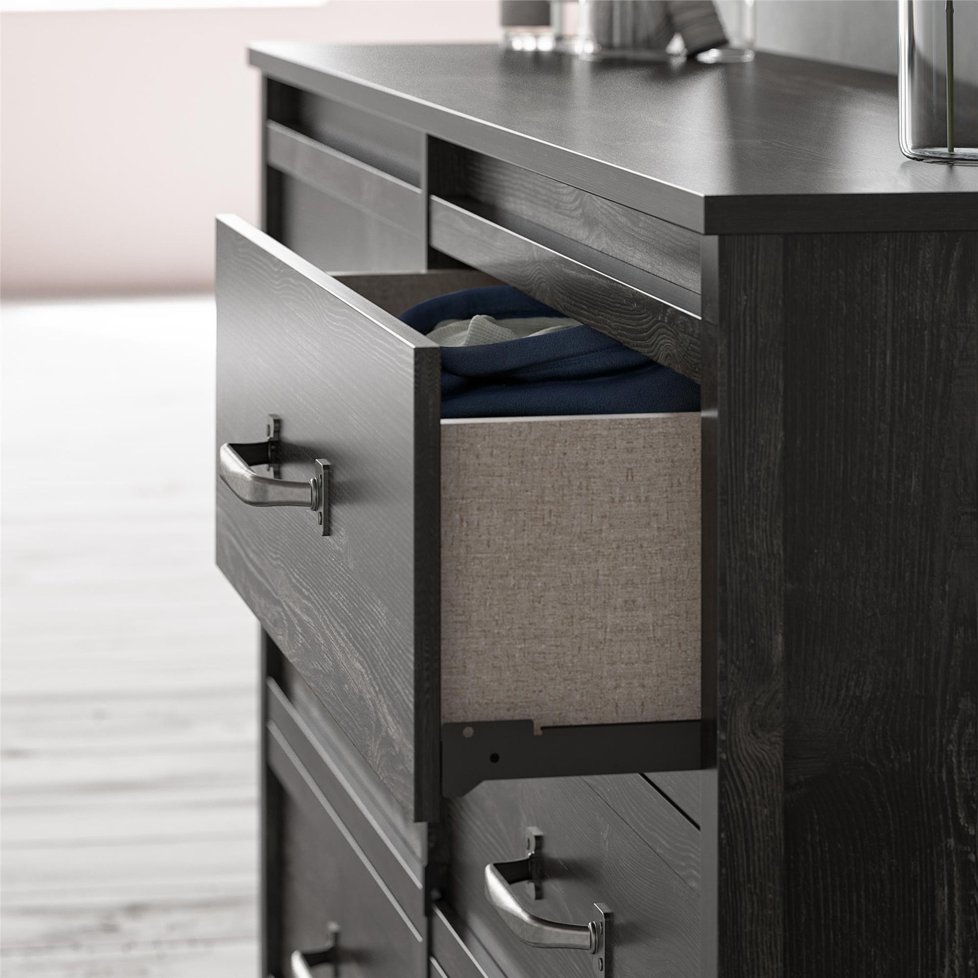 Draven Rustic Modern 6 Drawer Dresser with Pewter Handles - Black Oak