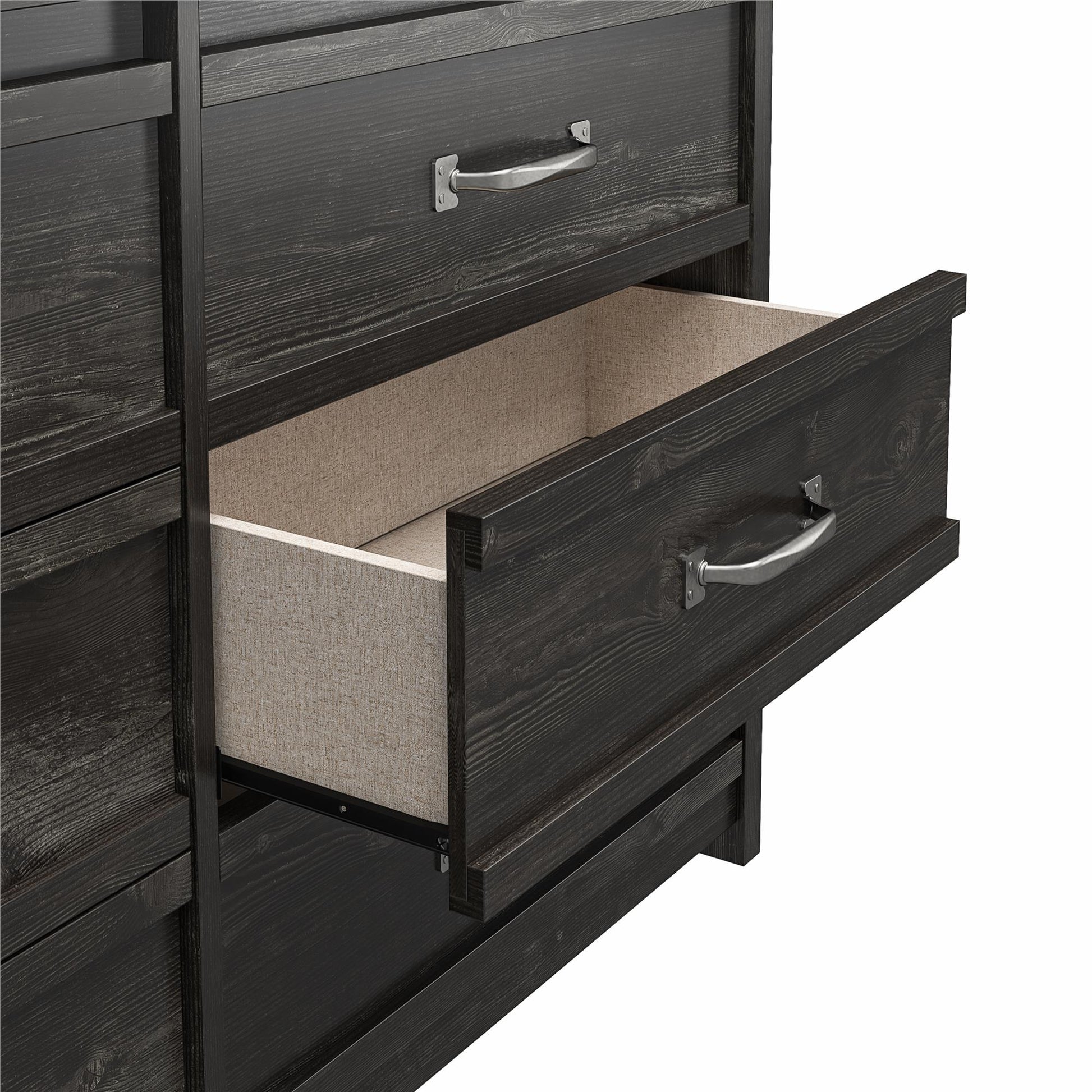 Draven Rustic Modern 6 Drawer Dresser with Pewter Handles - Black Oak