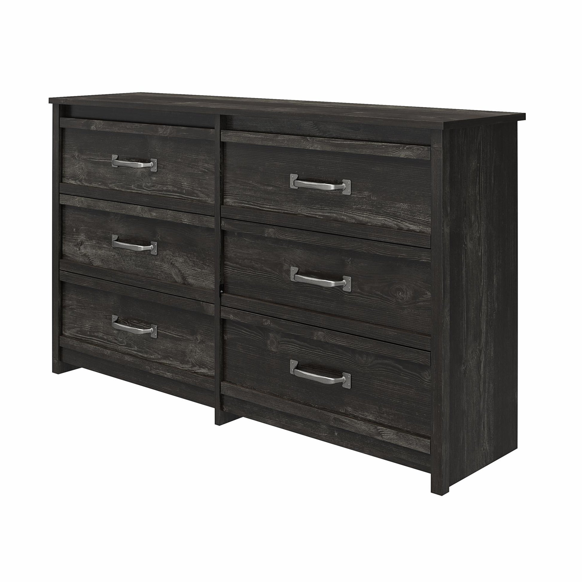 Draven Rustic Modern 6 Drawer Dresser with Pewter Handles - Black Oak