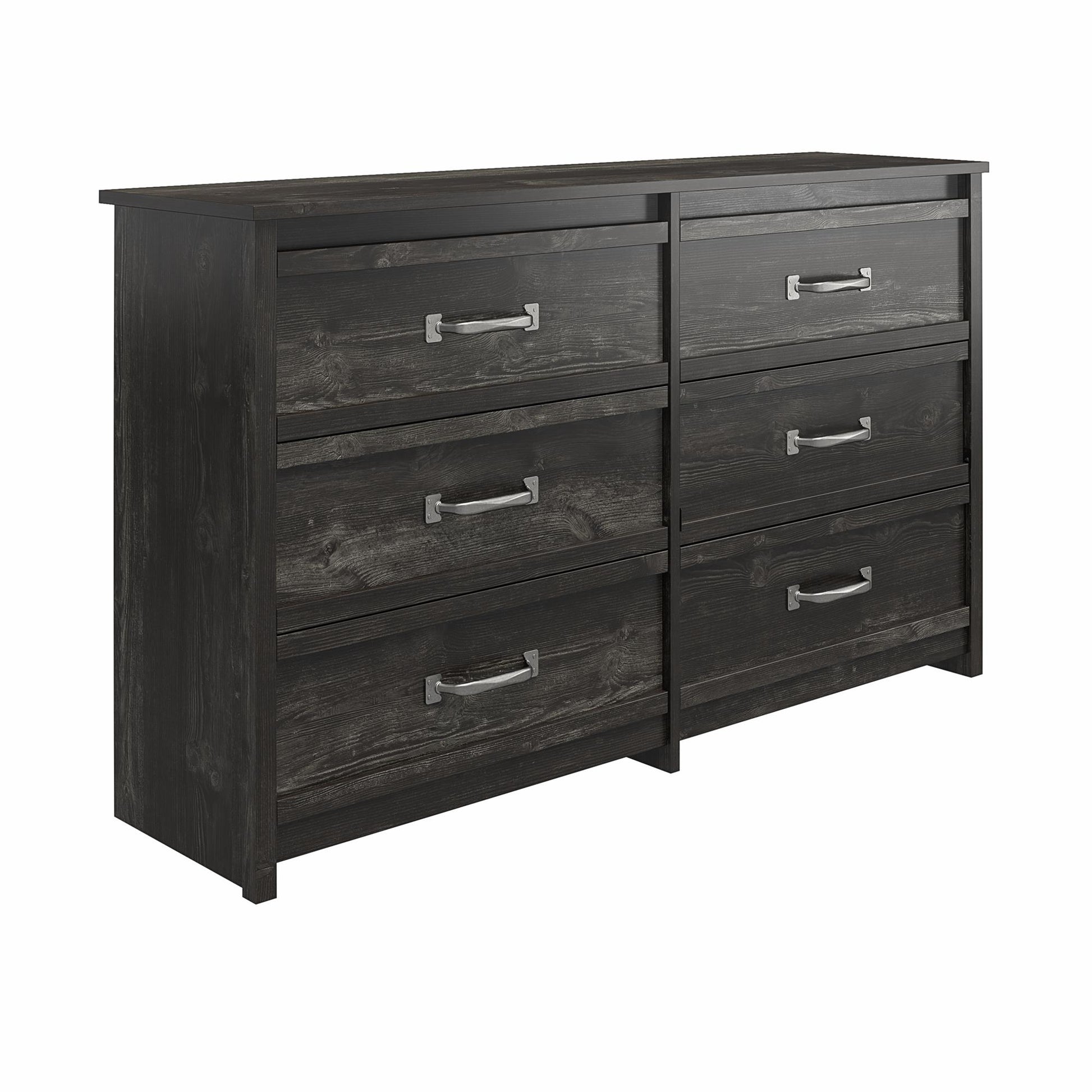 Draven Rustic Modern 6 Drawer Dresser with Pewter Handles - Black Oak