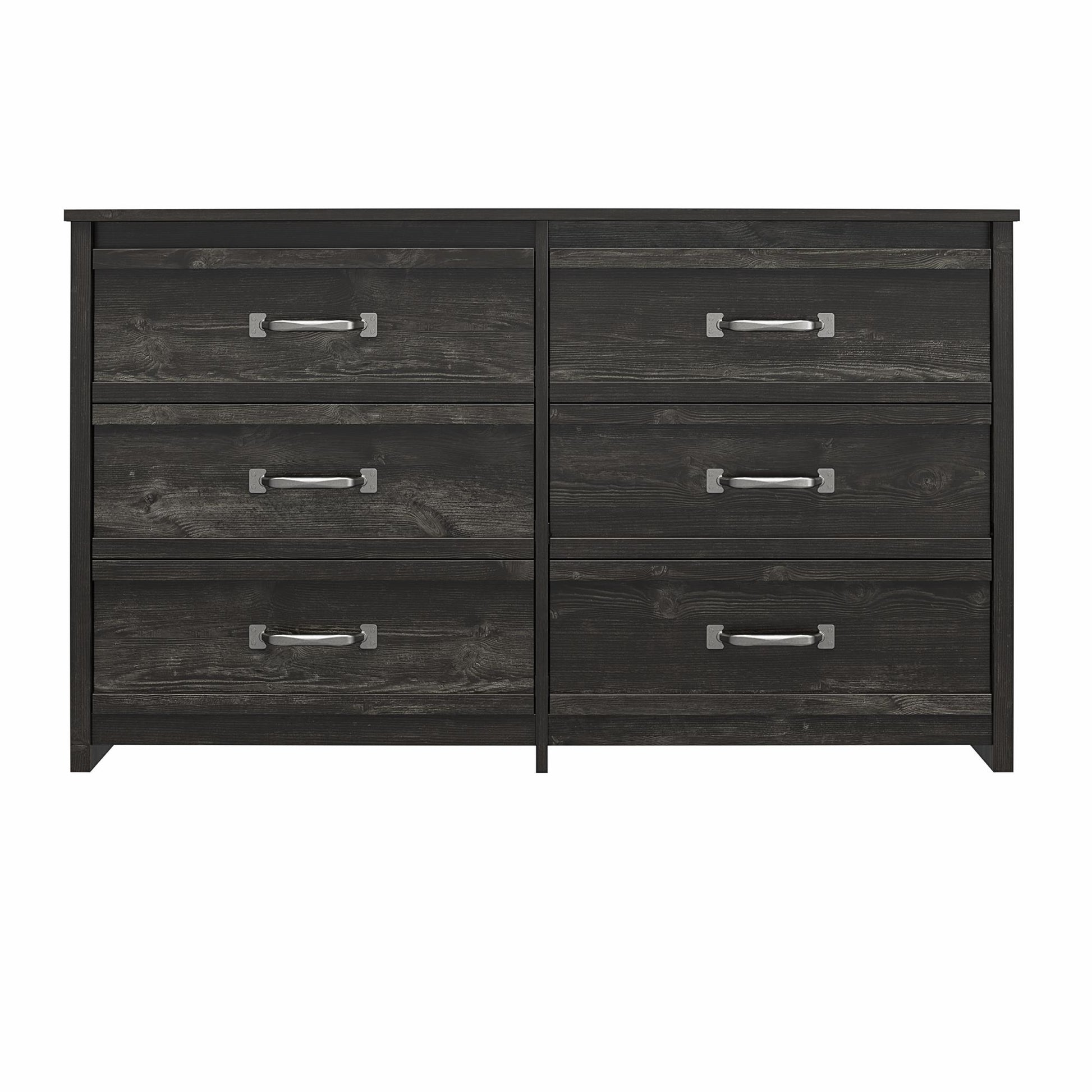 Draven Rustic Modern 6 Drawer Dresser with Pewter Handles - Black Oak