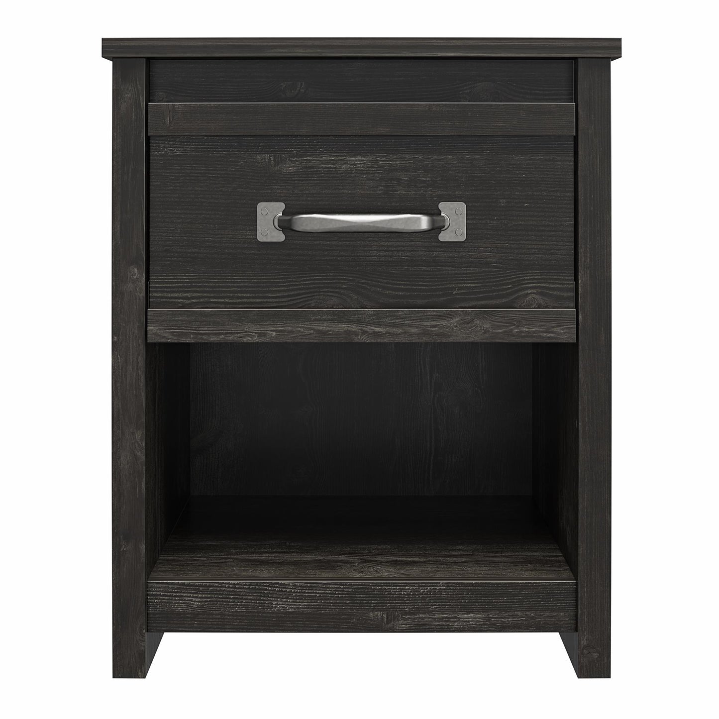 Draven Rustic Modern 1 Drawer Nightstand with Pewter Handles - Black Oak