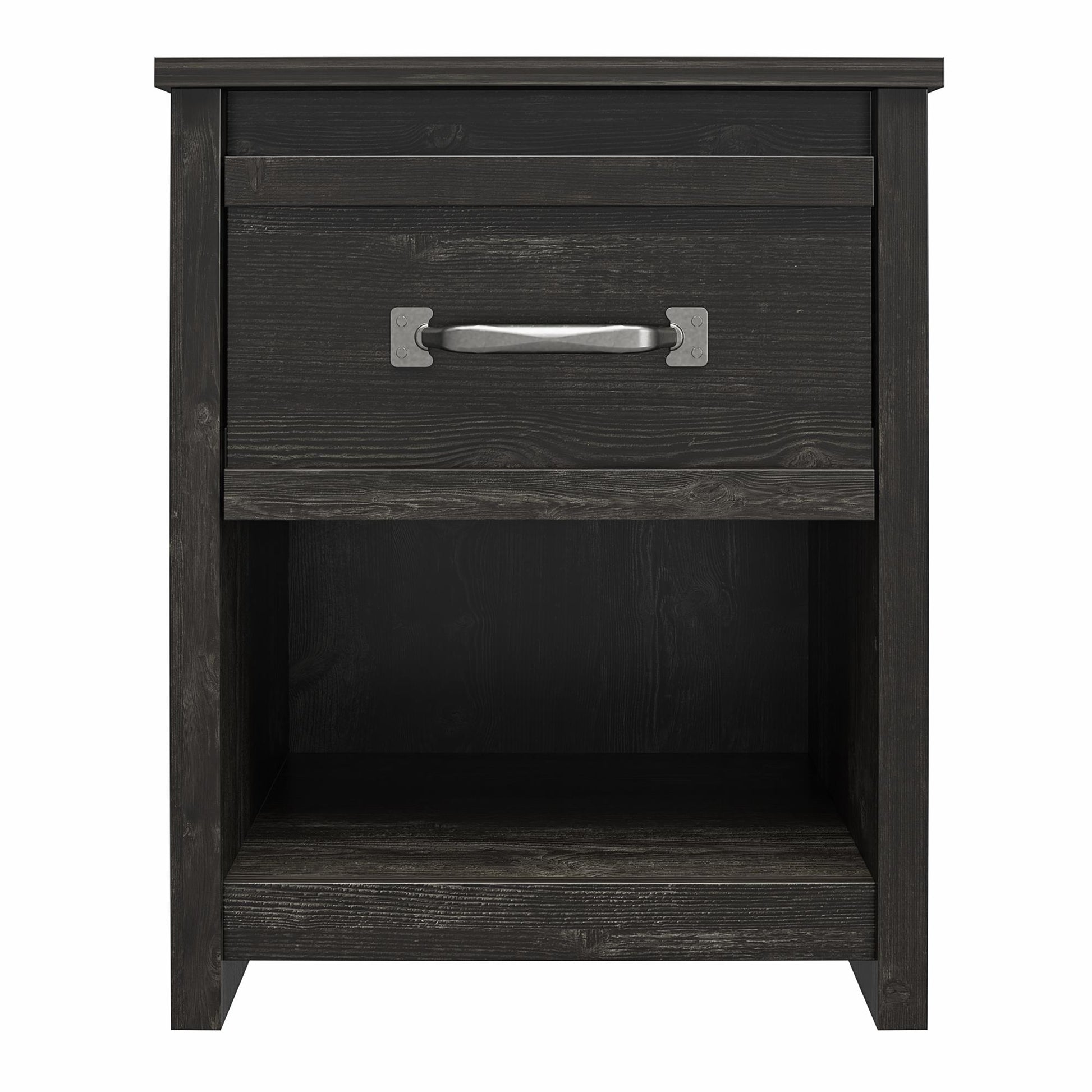 Draven Rustic Modern 1 Drawer Nightstand with Pewter Handles - Black Oak