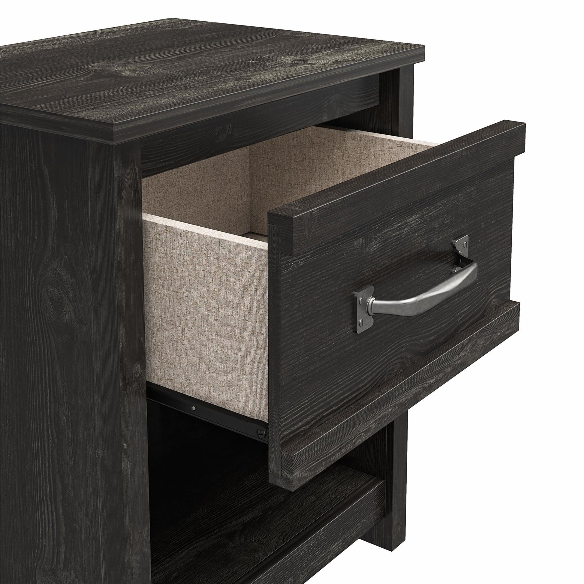 Draven Rustic Modern 1 Drawer Nightstand with Pewter Handles - Black Oak