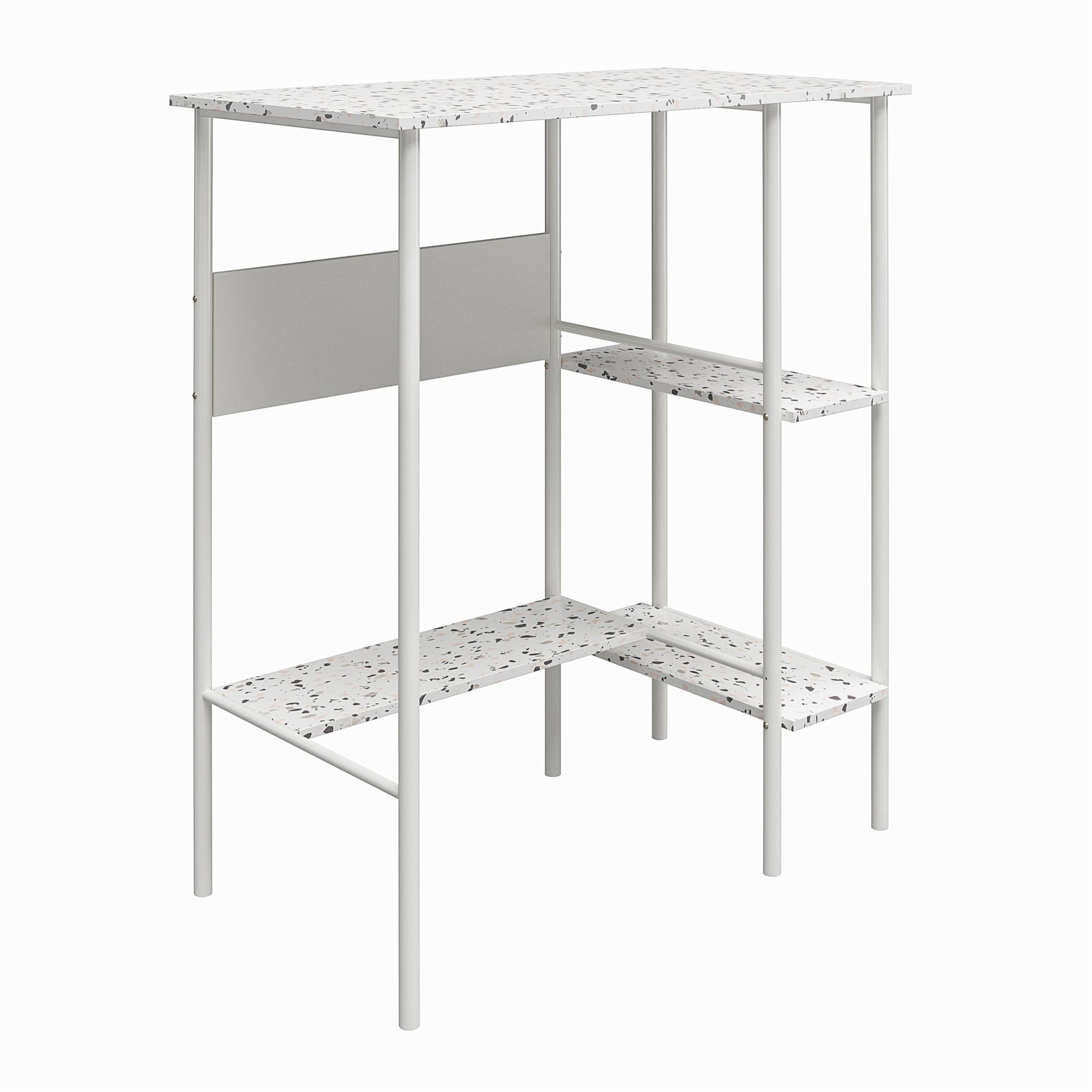 Berkeley Standing Desk with Open Shelves and Large Work Surface - Terrazzo
