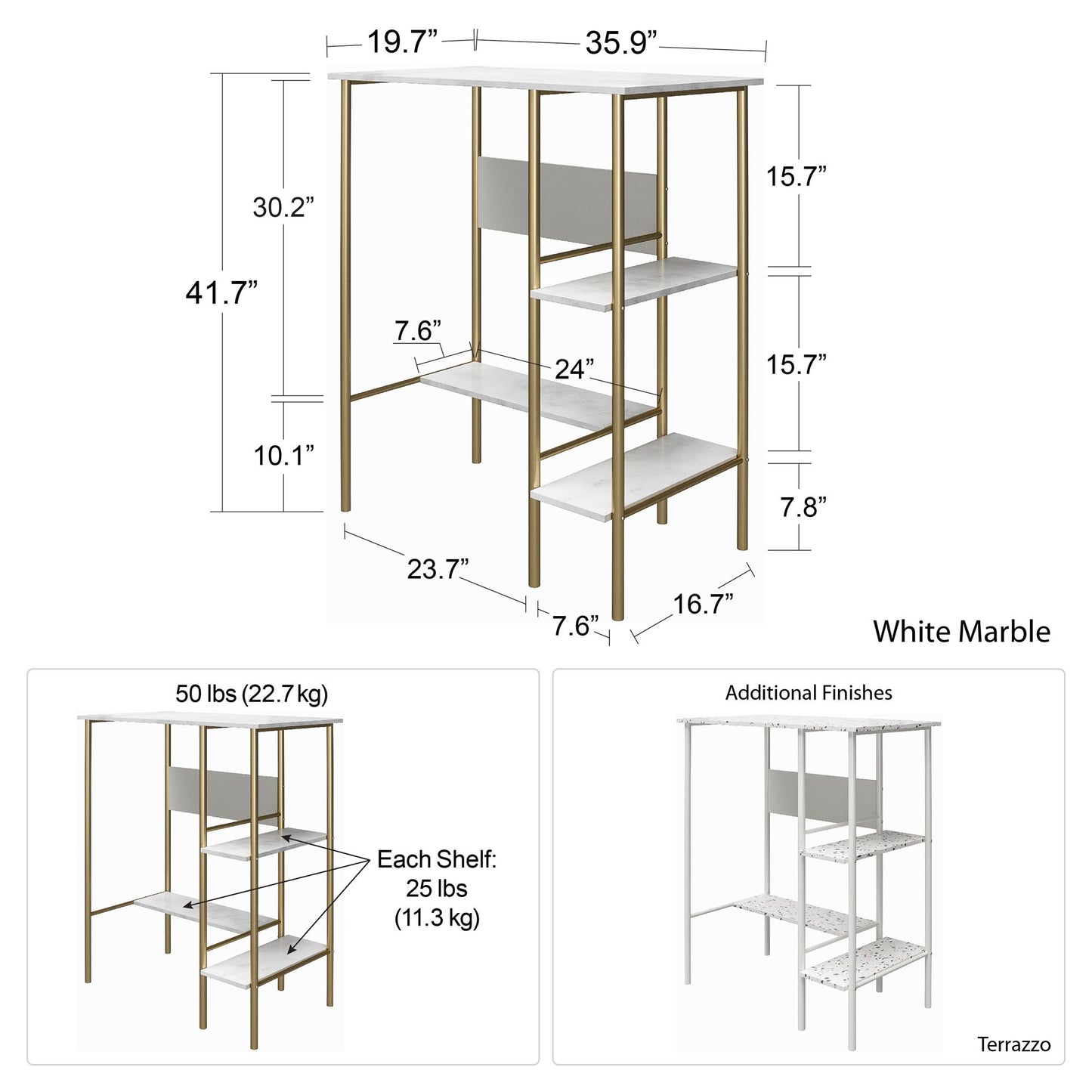 Berkeley Standing Desk with Open Shelves and Large Work Surface - Terrazzo
