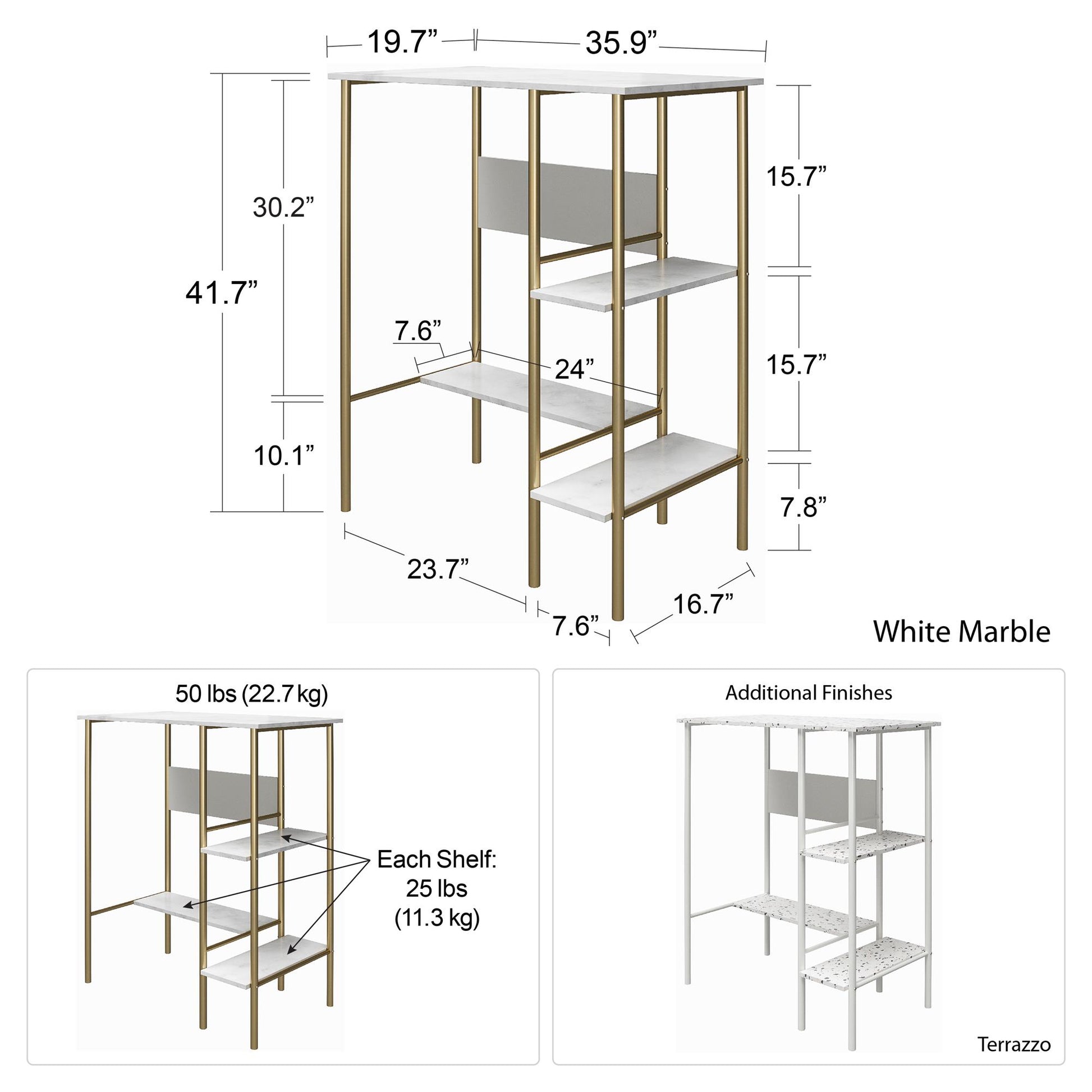 Berkeley Standing Desk with Open Shelves and Large Work Surface - Terrazzo