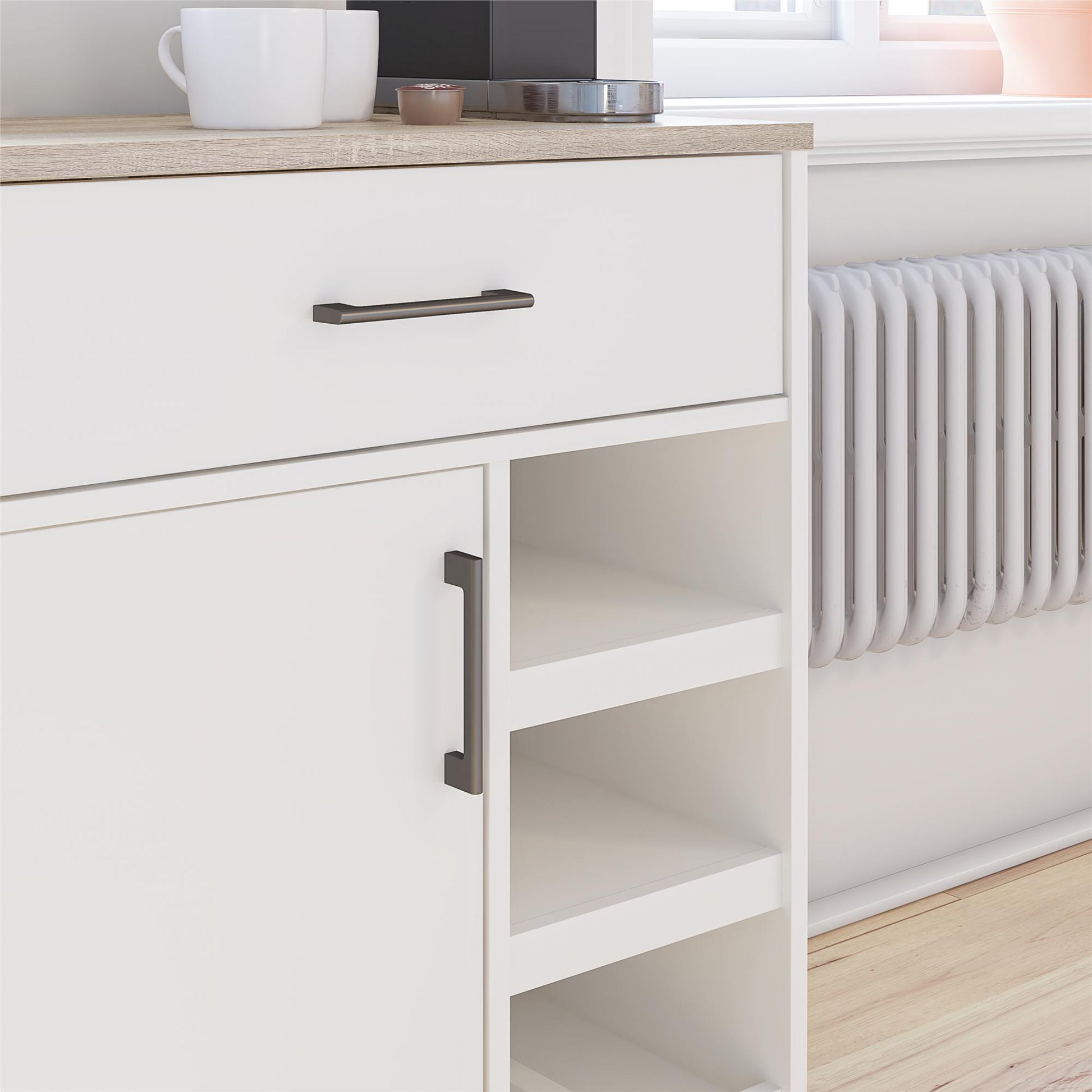 Whitmore Multifunctional Bar Cabinet with Reversible Shelves - White
