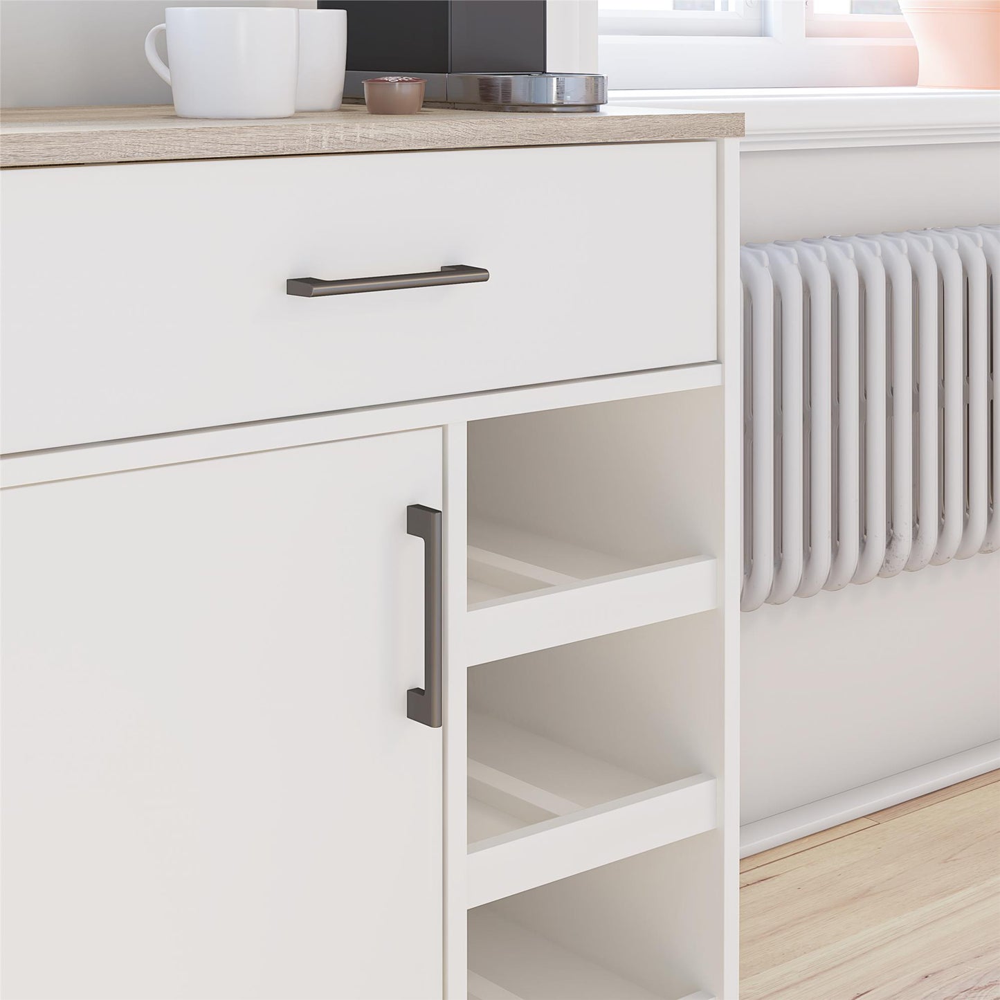Whitmore Multifunctional Bar Cabinet with Reversible Shelves - White