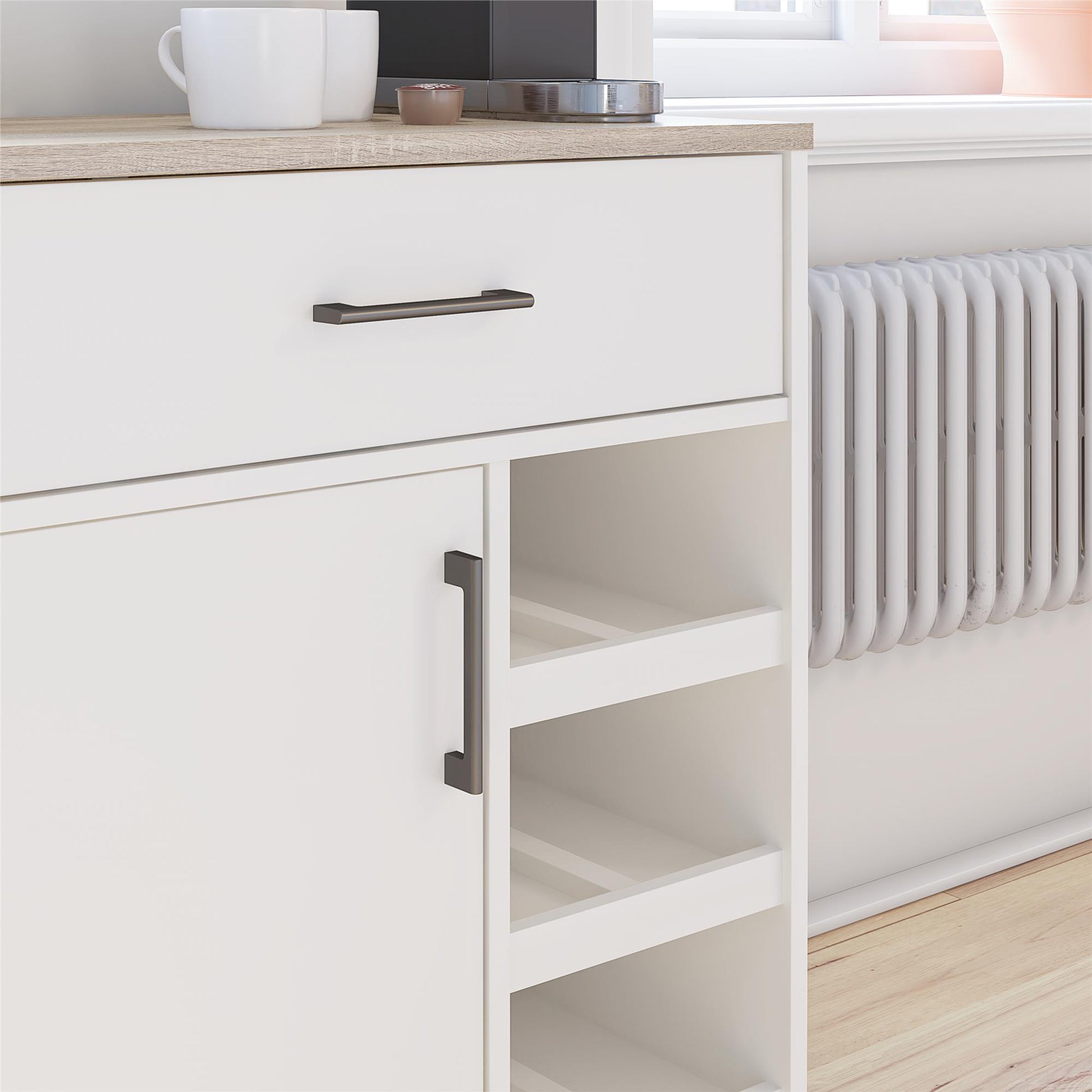 Whitmore Multifunctional Bar Cabinet with Reversible Shelves - White