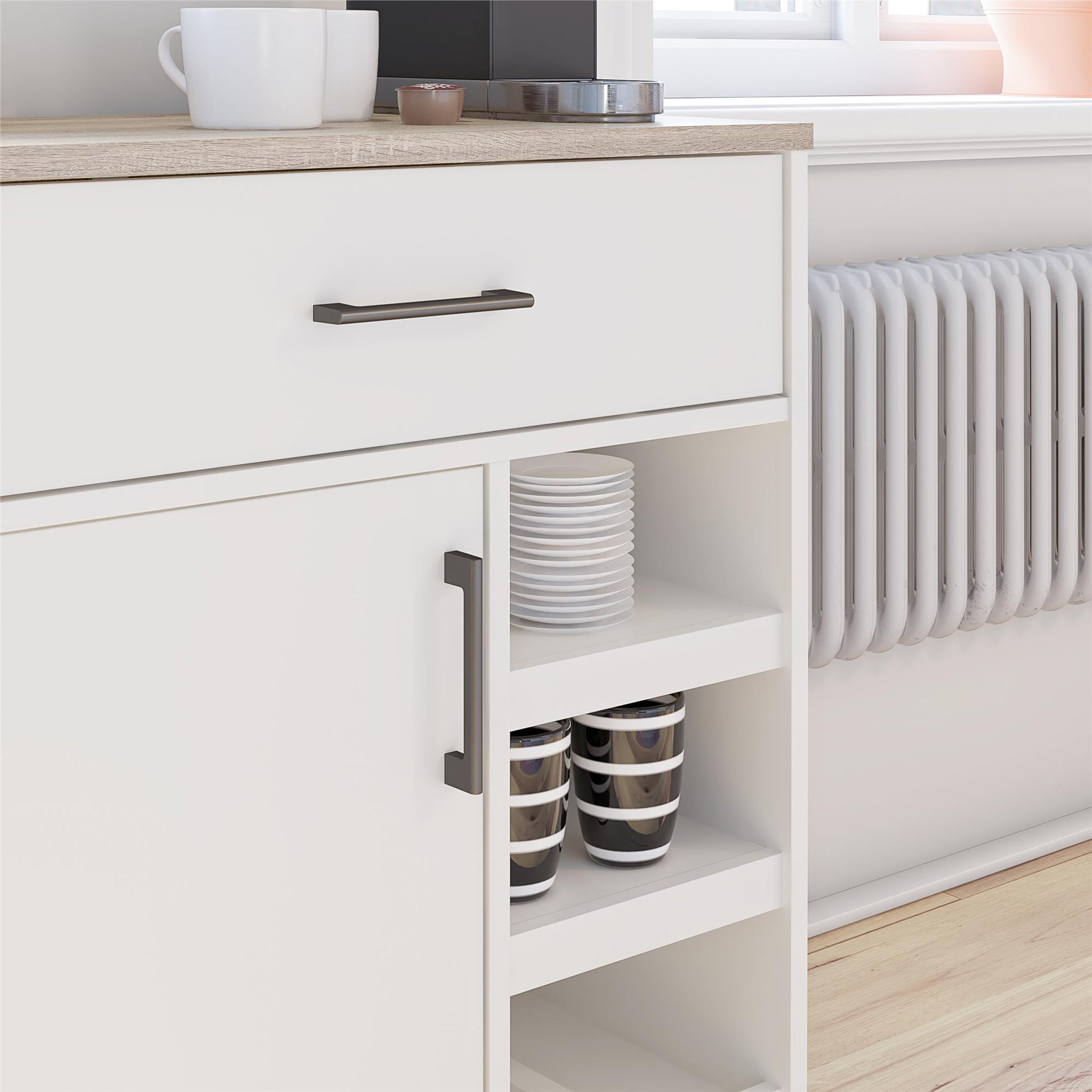 Whitmore Multifunctional Bar Cabinet with Reversible Shelves - White