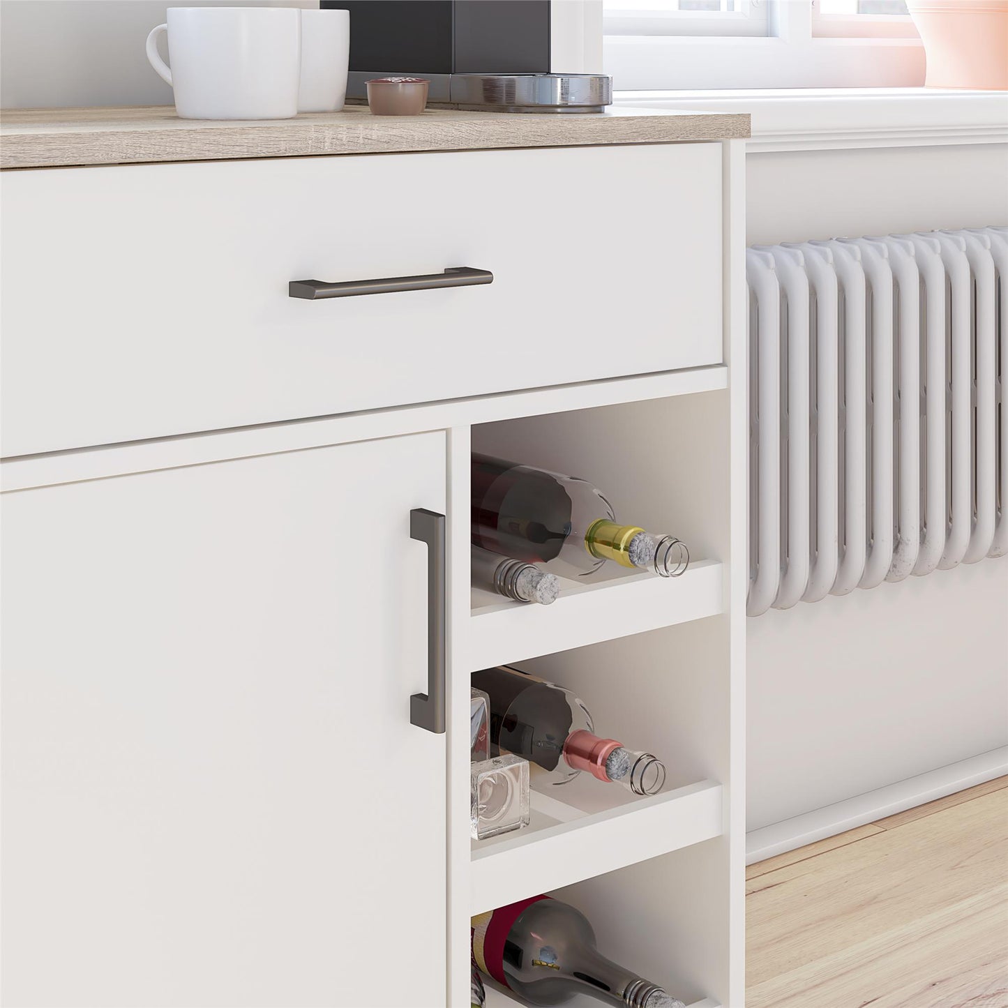 Whitmore Multifunctional Bar Cabinet with Reversible Shelves - White