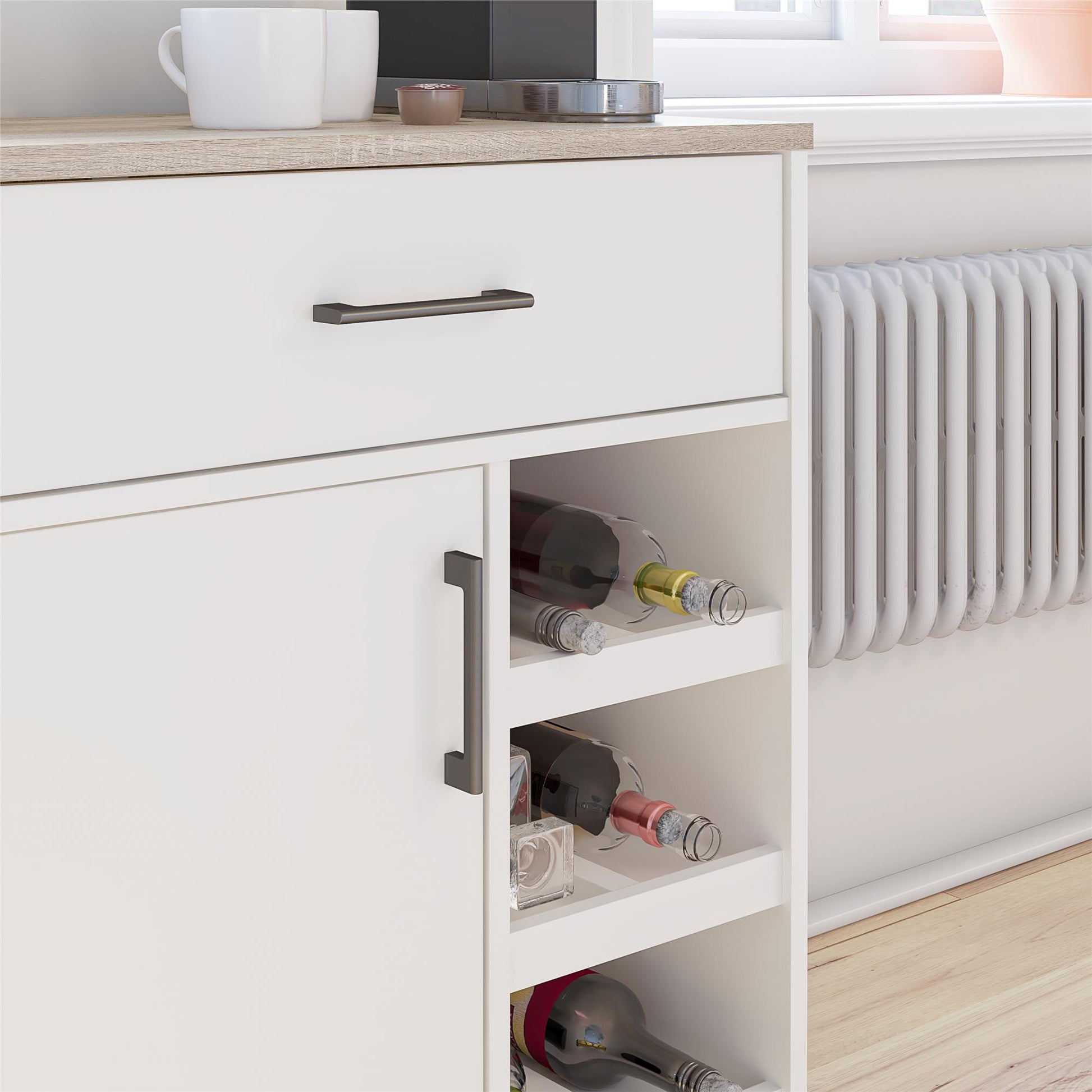 Whitmore Multifunctional Bar Cabinet with Reversible Shelves - White