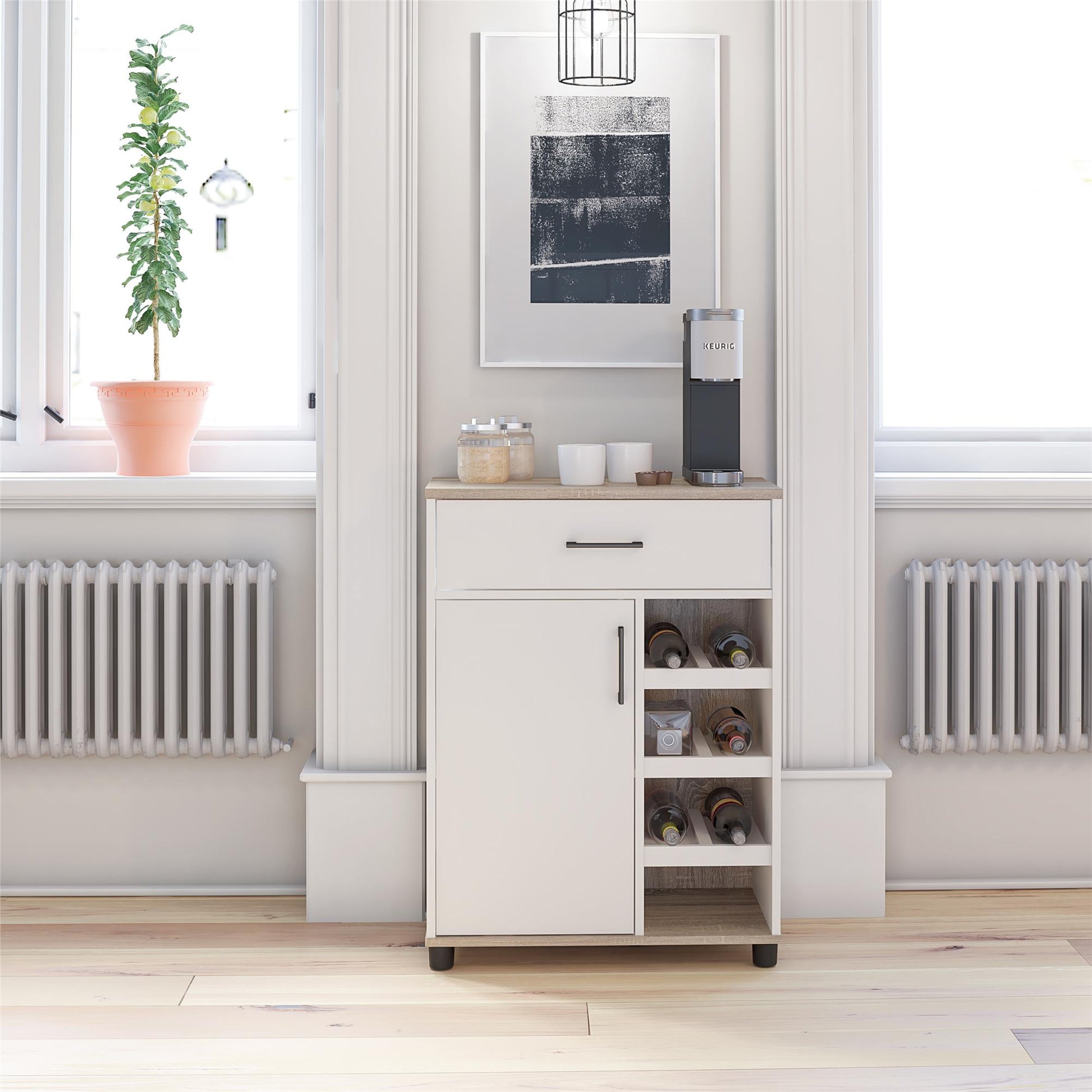 Whitmore Multifunctional Bar Cabinet with Reversible Shelves - White