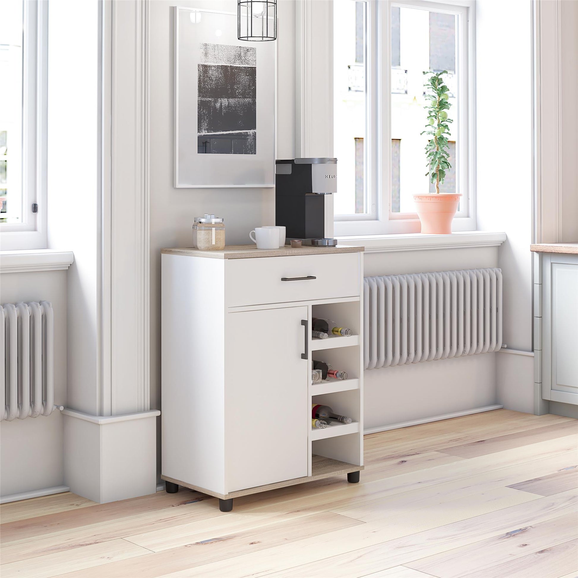 Whitmore Multifunctional Bar Cabinet with Reversible Shelves - White