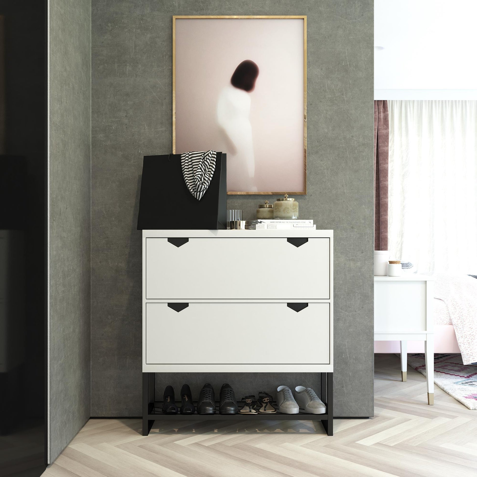CosmoLiving by Cosmopolitan Brielle Entryway Shoe Storage, White - White
