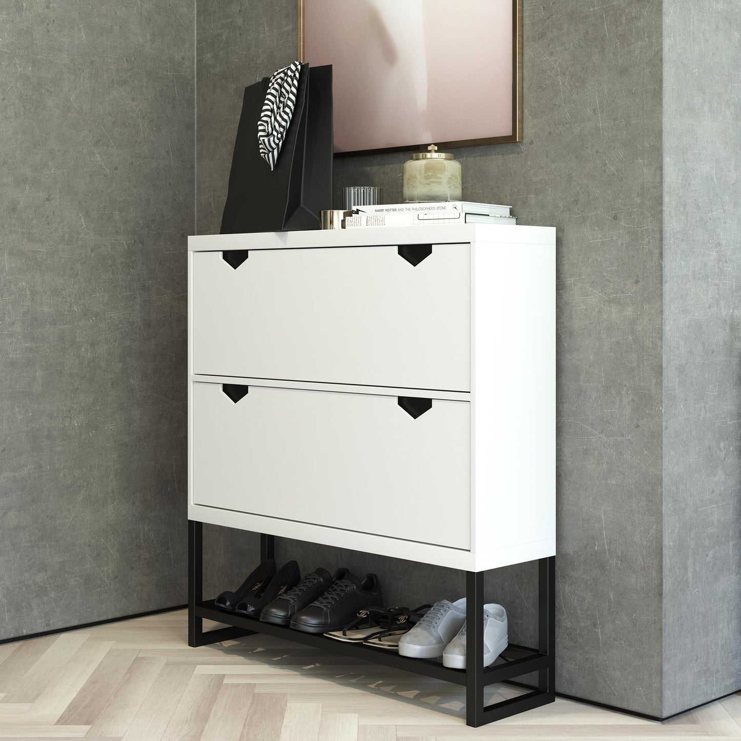 CosmoLiving by Cosmopolitan Brielle Entryway Shoe Storage, White - White