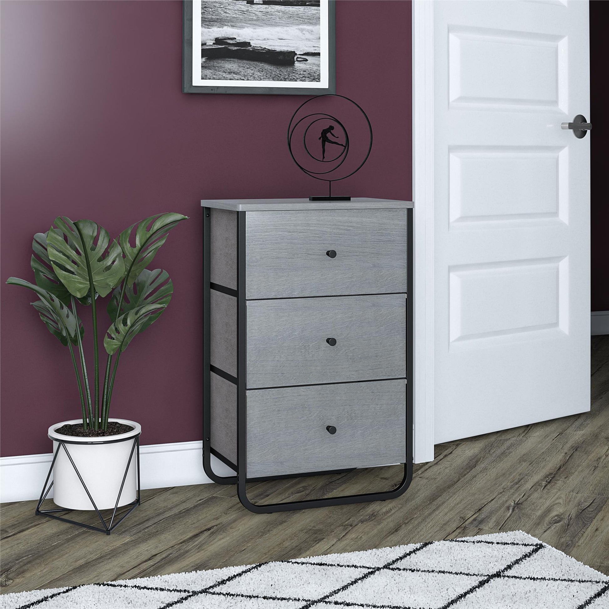 Keegan 3 Drawer Fabric Bin Storage Organizer with Metal Frame - Gray Oak