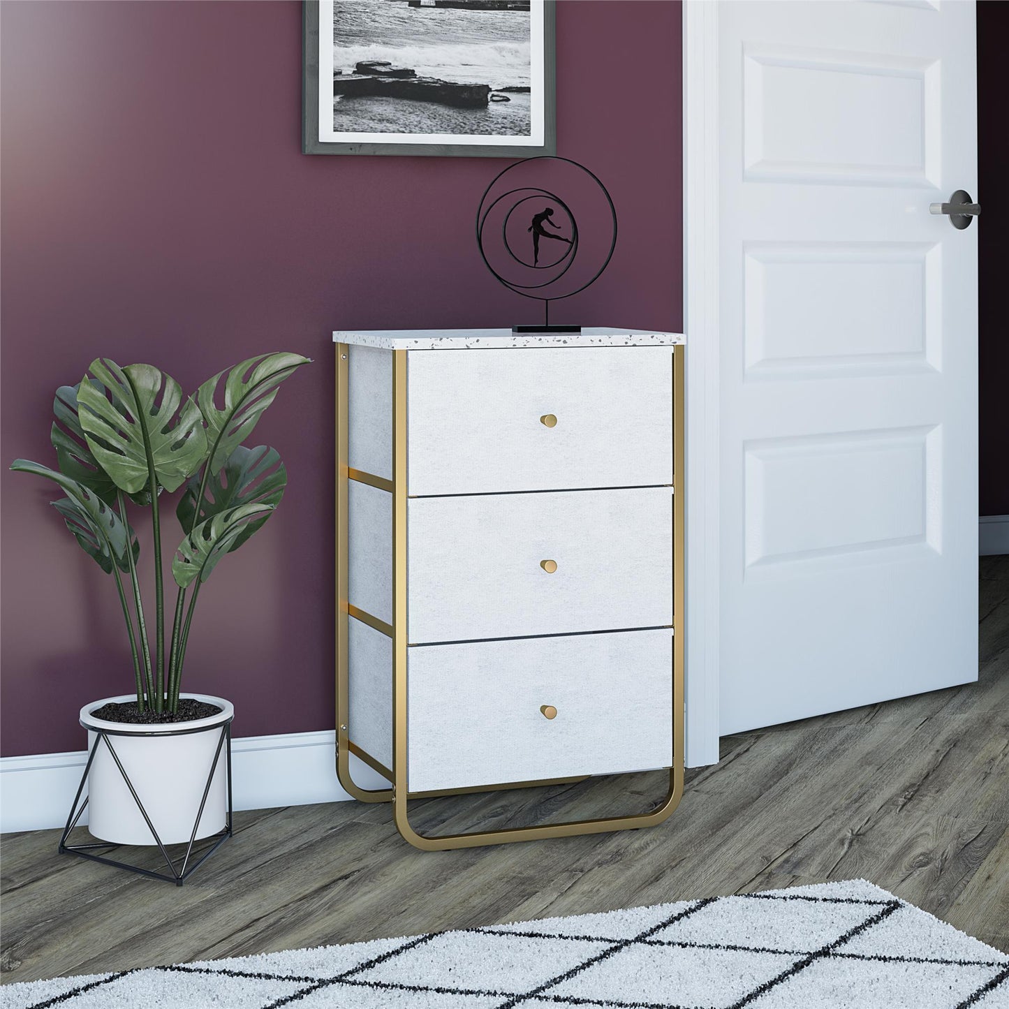 Keegan 3 Drawer Fabric Bin Storage Organizer with Metal Frame - Terrazzo