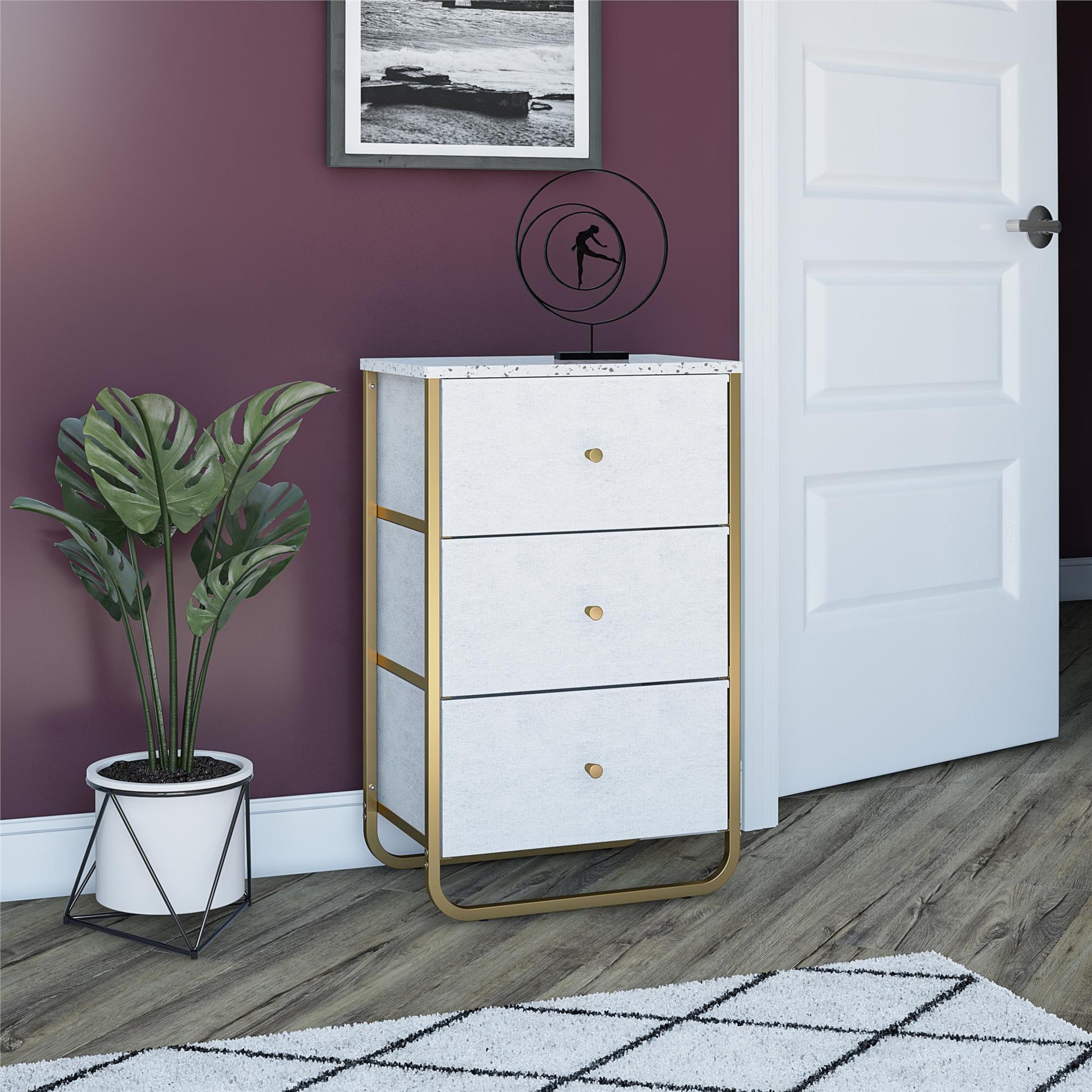 Keegan 3 Drawer Fabric Bin Storage Organizer with Metal Frame - Terrazzo