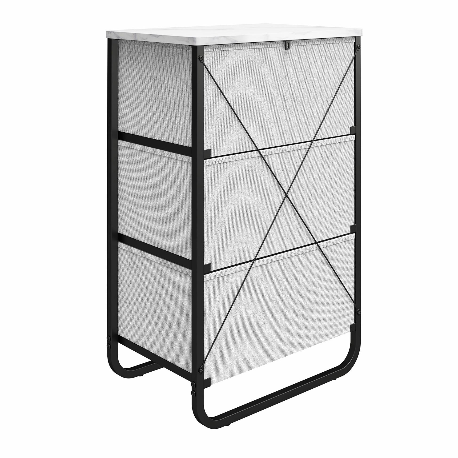 Keegan 3 Drawer Fabric Bin Storage Organizer with Metal Frame - White marble