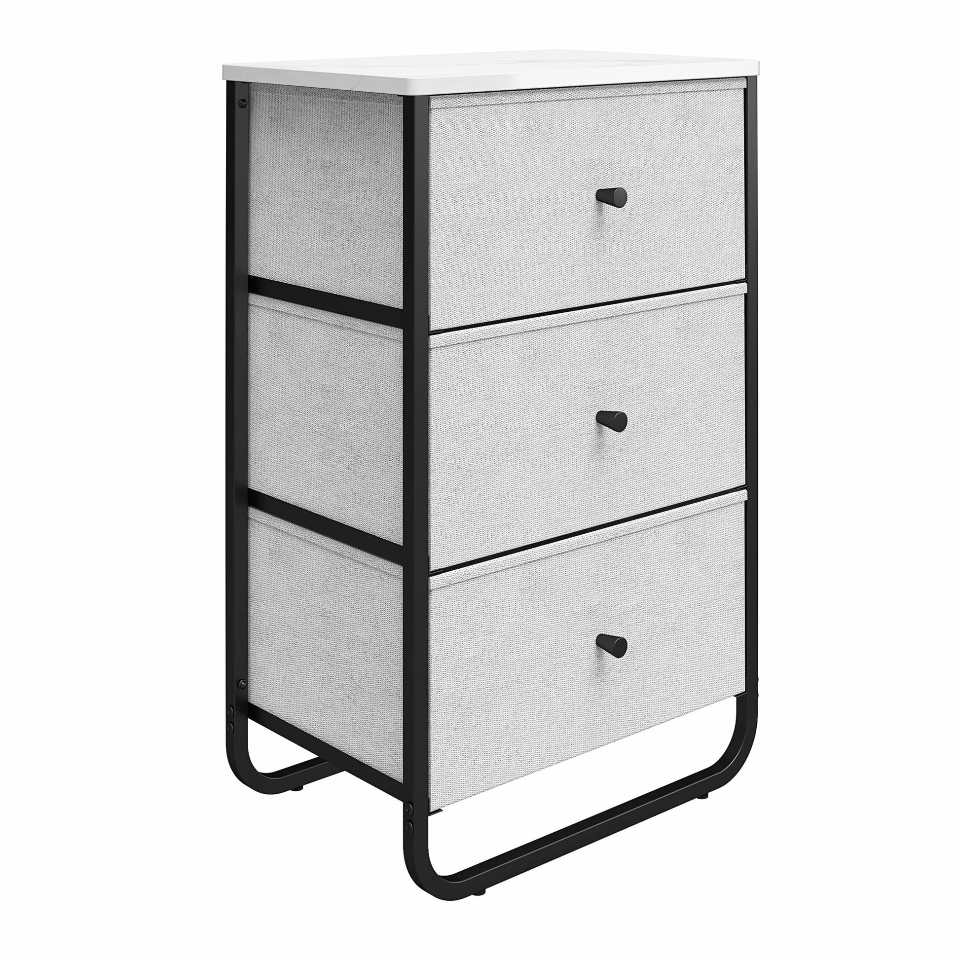 Keegan 3 Drawer Fabric Bin Storage Organizer with Metal Frame - White marble