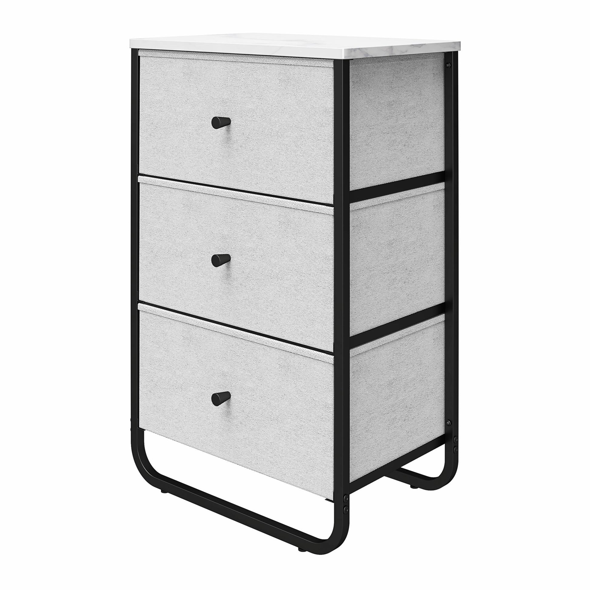 Keegan 3 Drawer Fabric Bin Storage Organizer with Metal Frame - White marble