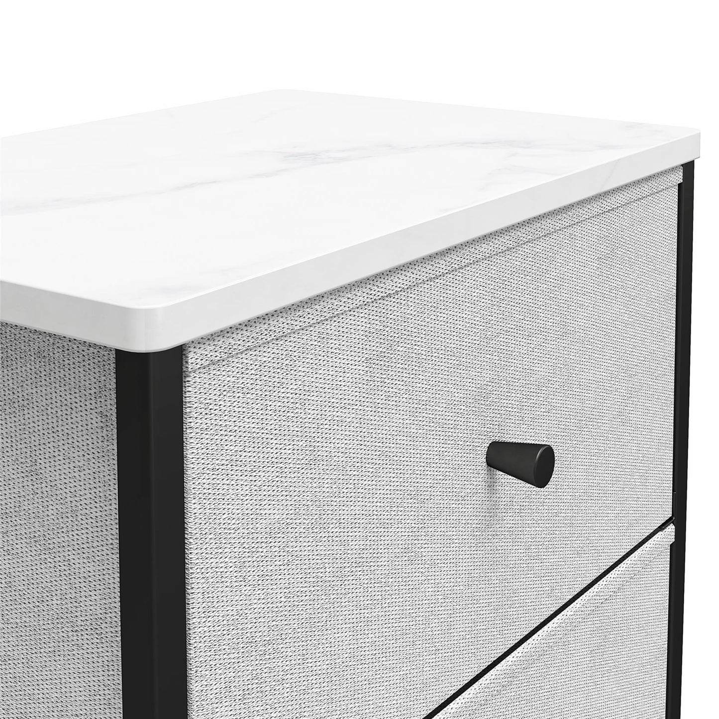 Keegan 3 Drawer Fabric Bin Storage Organizer with Metal Frame - White marble