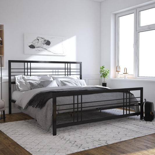 Burbank Metal Frame Bed with Adjustable Heights for Under Bed Storage - Black - King
