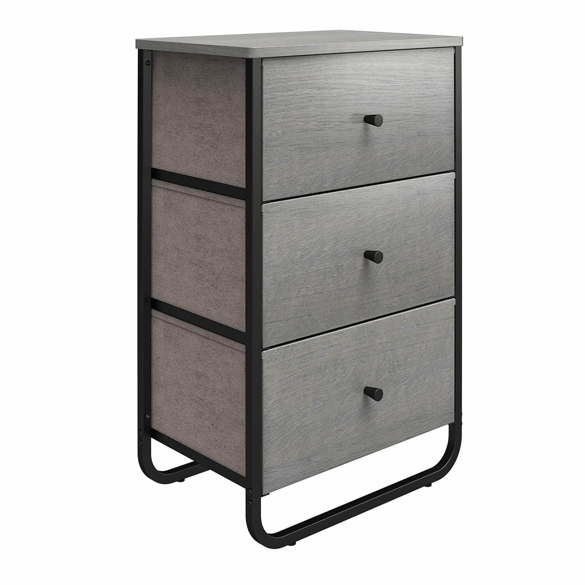 Keegan 3 Drawer Fabric Bin Storage Organizer with Metal Frame - Gray Oak