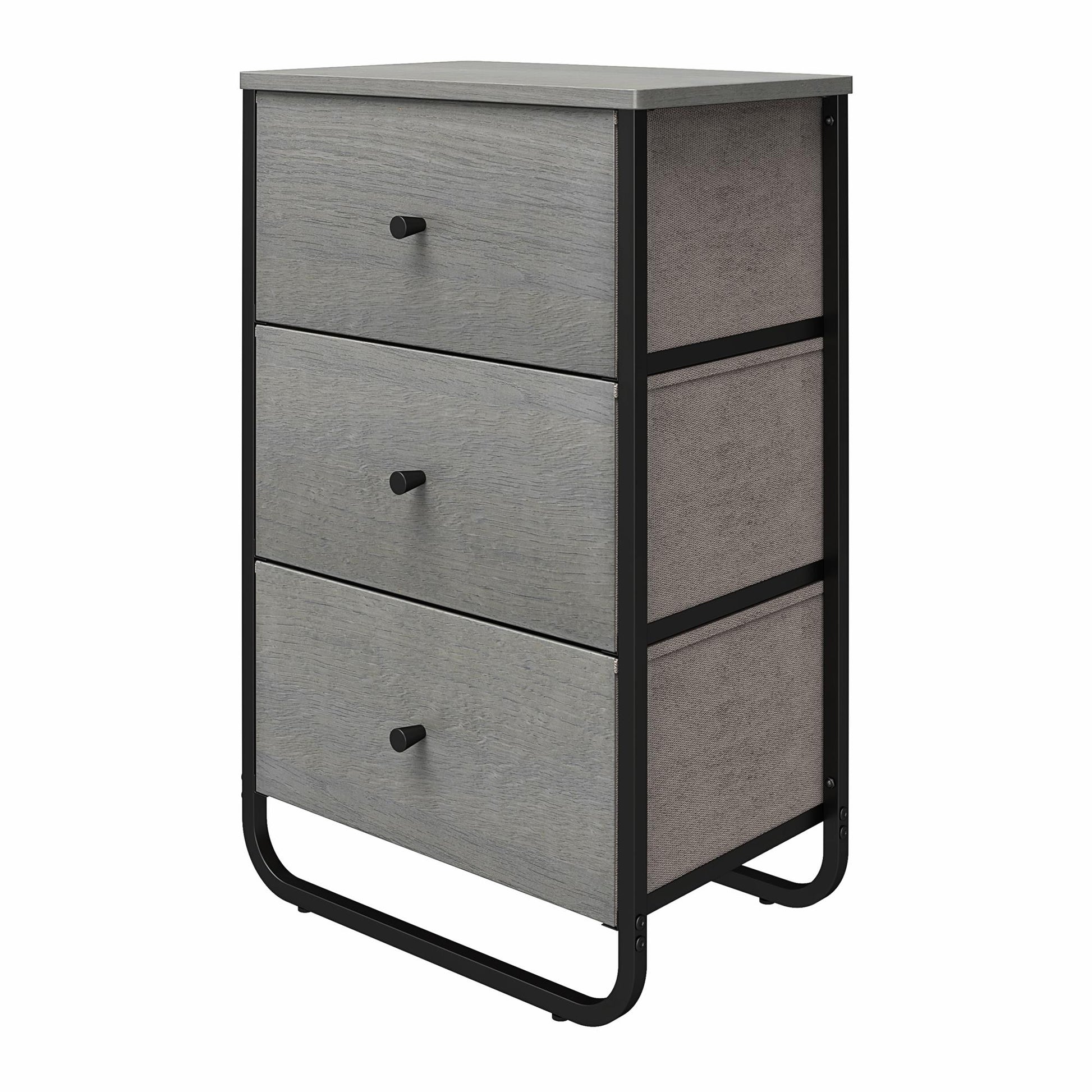 Keegan 3 Drawer Fabric Bin Storage Organizer with Metal Frame - Gray Oak
