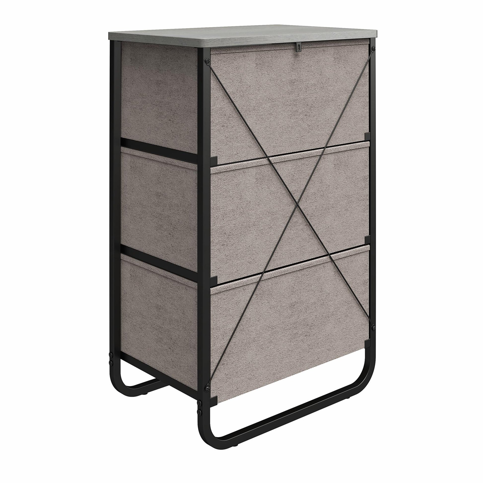 Keegan 3 Drawer Fabric Bin Storage Organizer with Metal Frame - Gray Oak