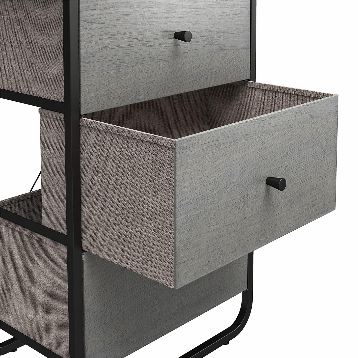 Keegan 3 Drawer Fabric Bin Storage Organizer with Metal Frame - Gray Oak