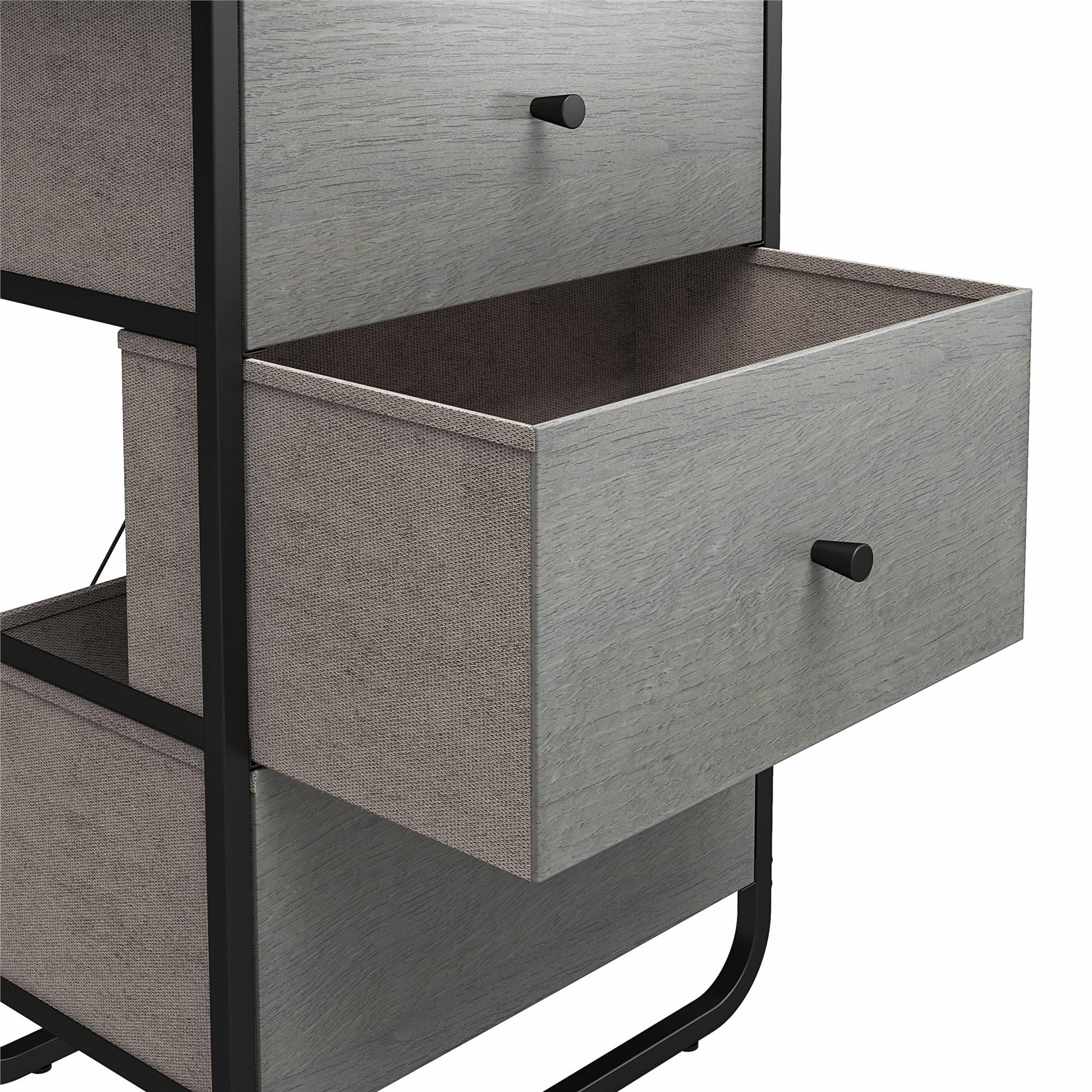 Keegan 3 Drawer Fabric Bin Storage Organizer with Metal Frame - Gray Oak