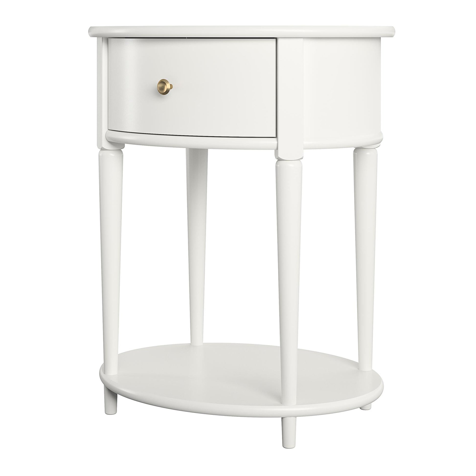 Aurora Rounded End Table with Drawer and Lower Shelf - White