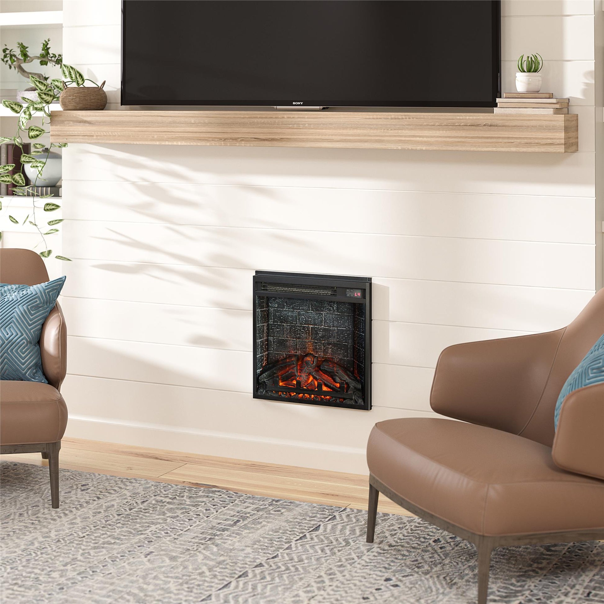 18 Inch Glass Front Electric Fireplace Insert with Remote - Black
