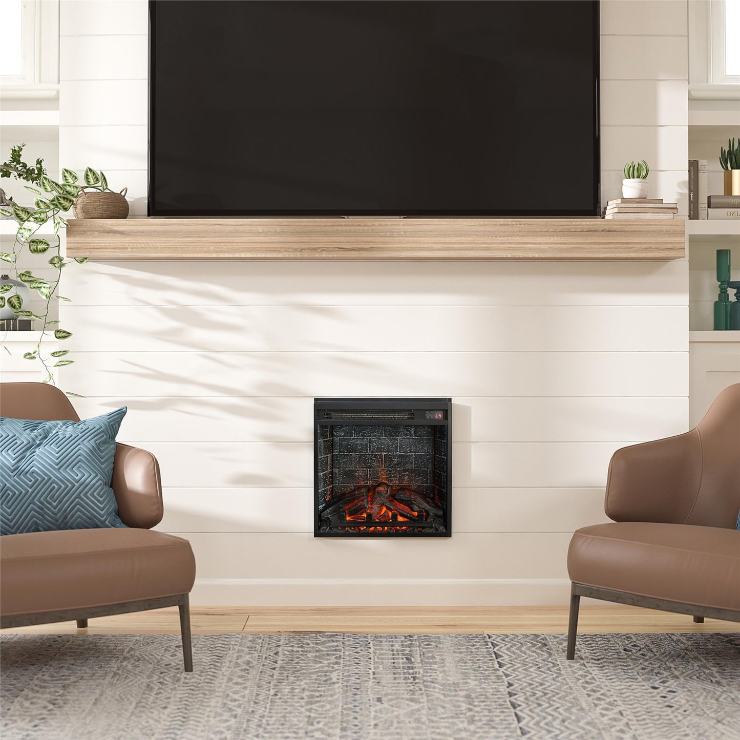 18 Inch Glass Front Electric Fireplace Insert with Remote - Black