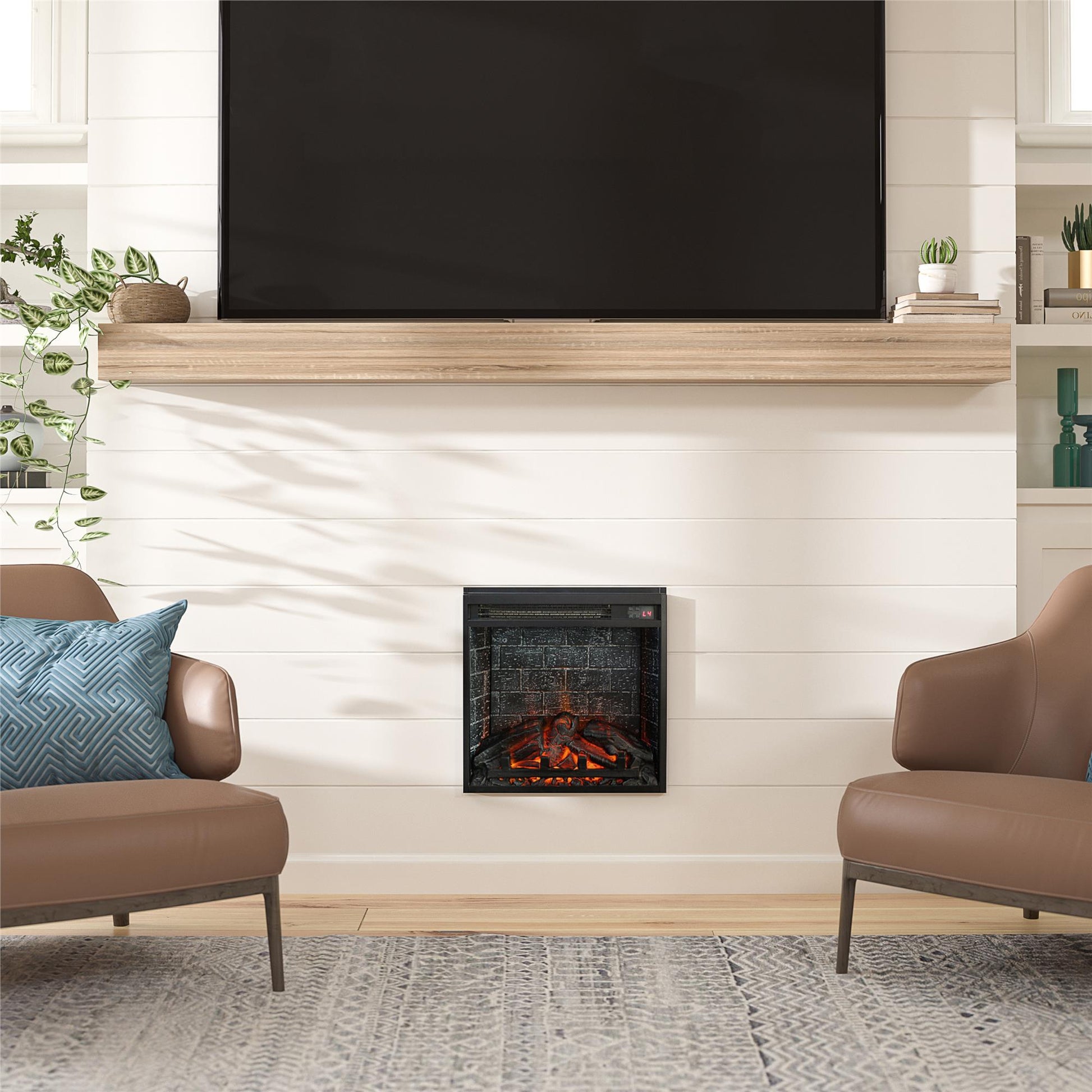 18 Inch Glass Front Electric Fireplace Insert with Remote - Black