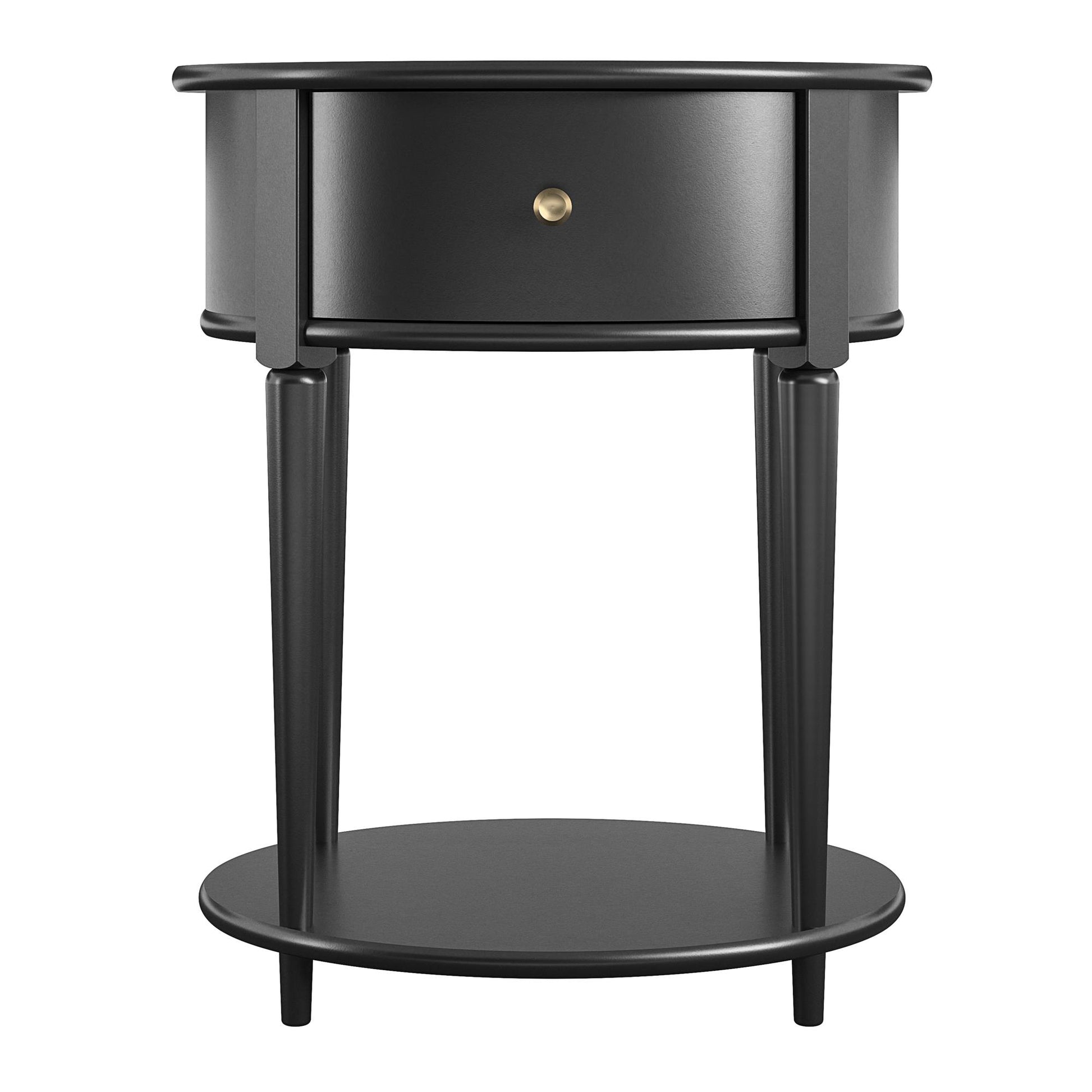 Aurora Rounded End Table with Drawer and Lower Shelf - Black