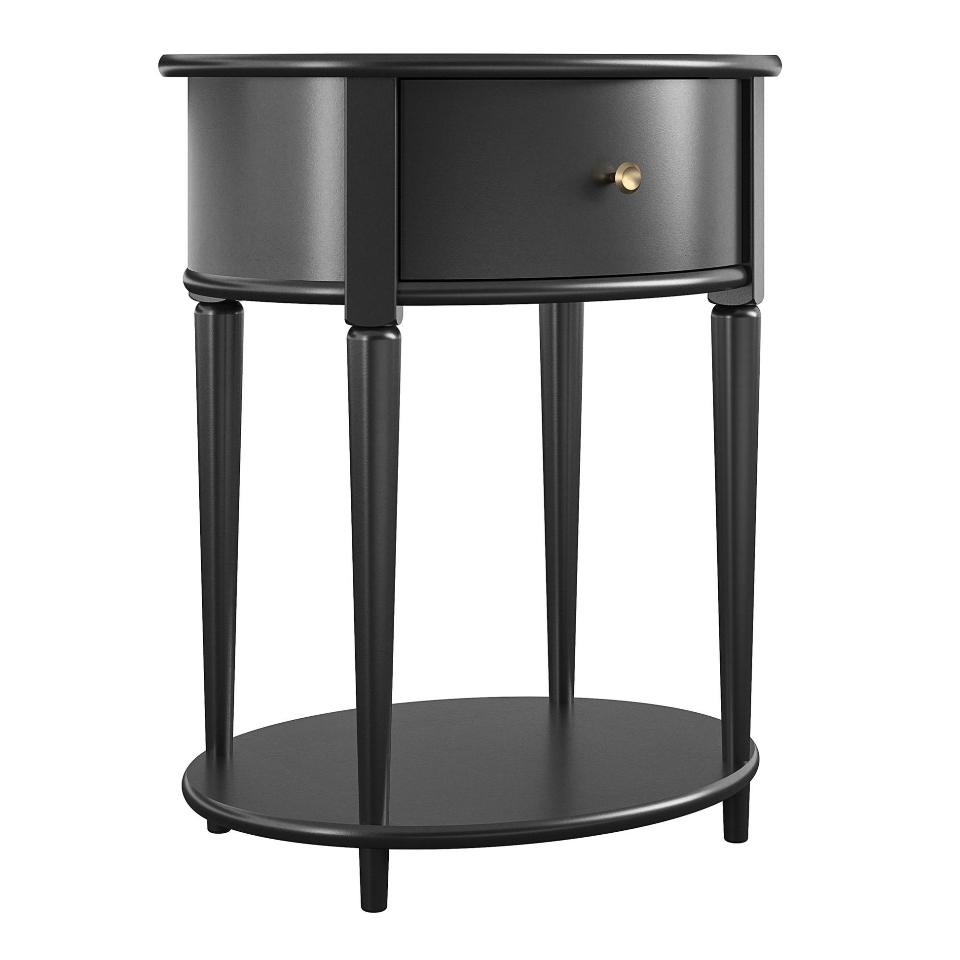 Aurora Rounded End Table with Drawer and Lower Shelf - Black