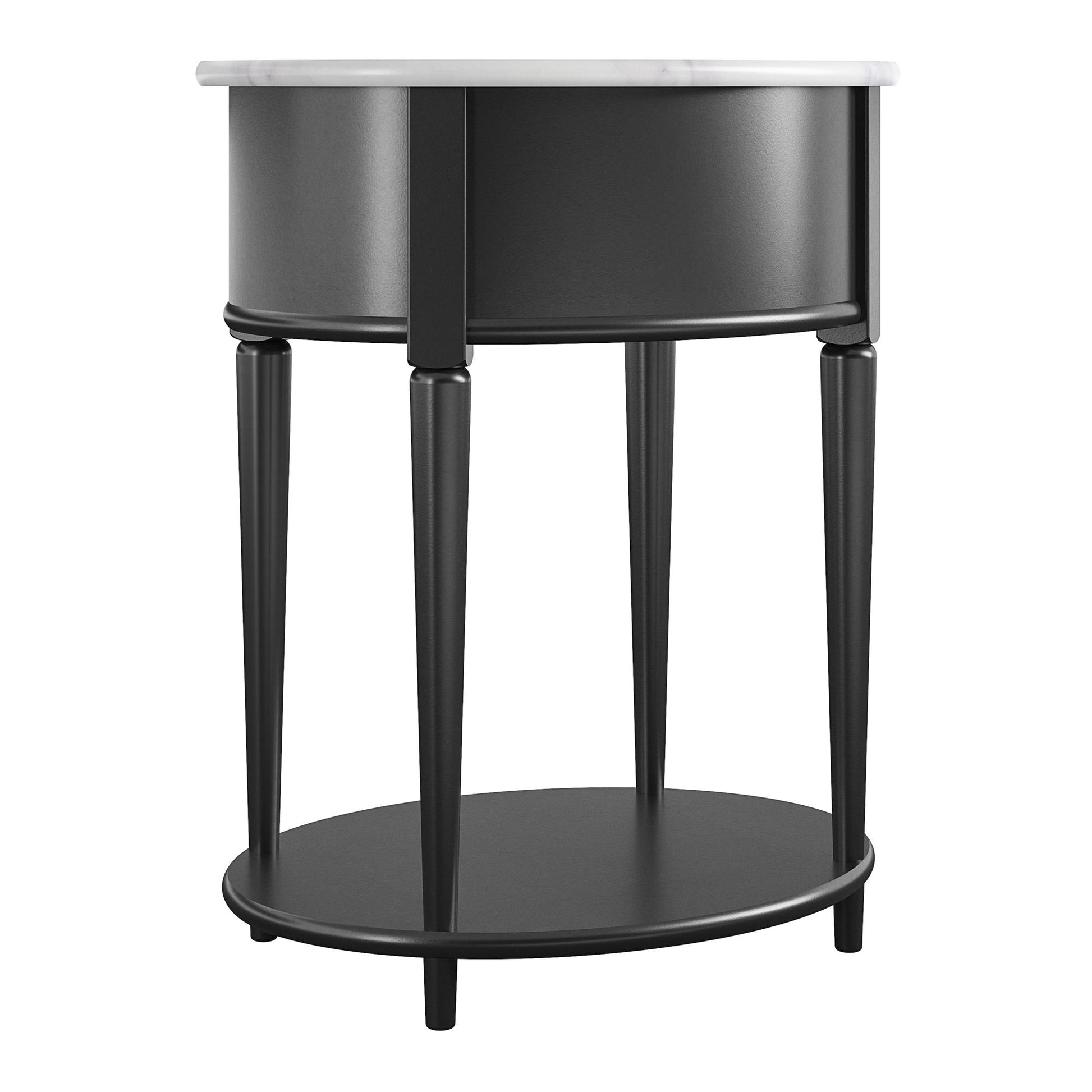 Aurora Rounded End Table with Drawer and Lower Shelf - White marble